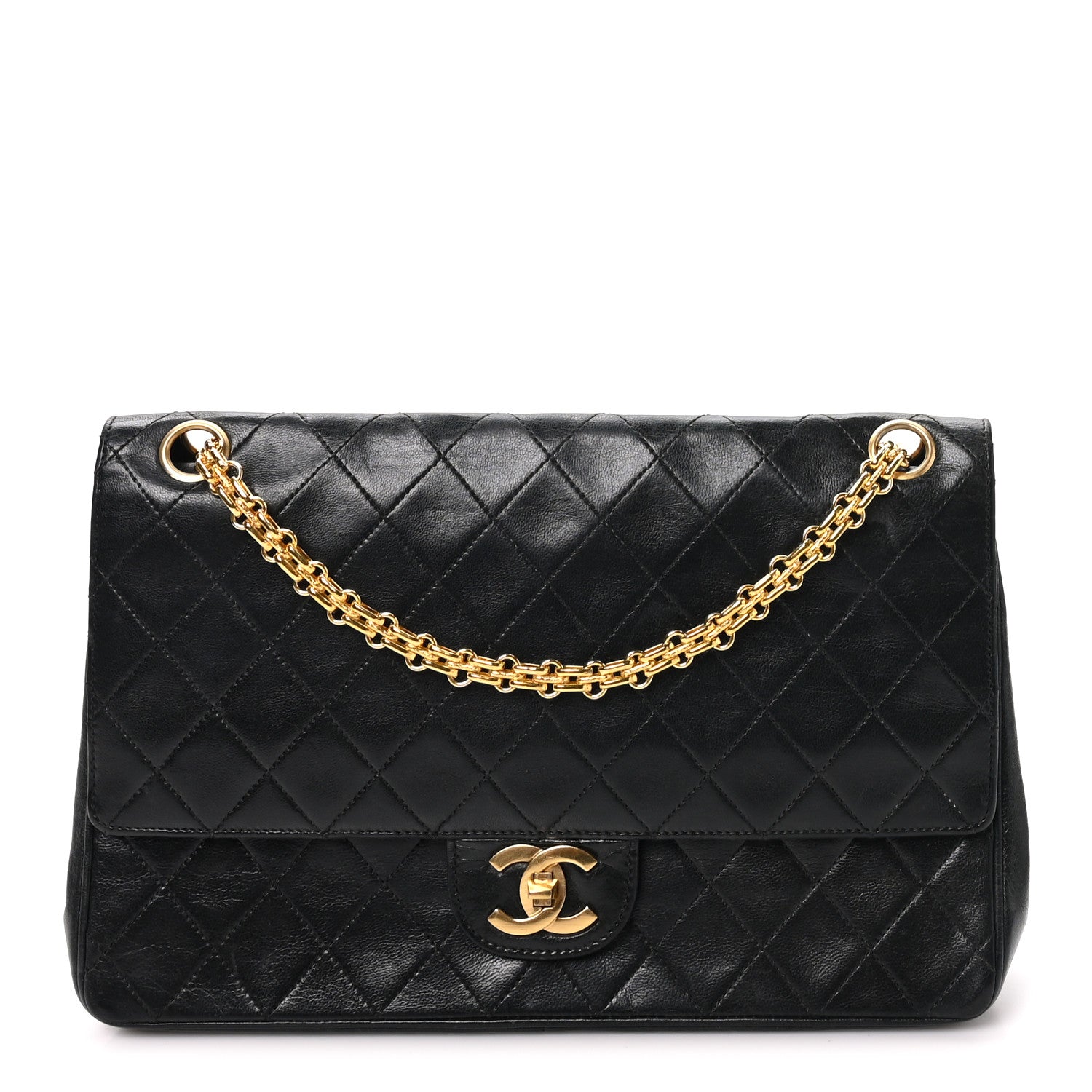 Lambskin Quilted Medium Double Flap Bijoux Chain Black
