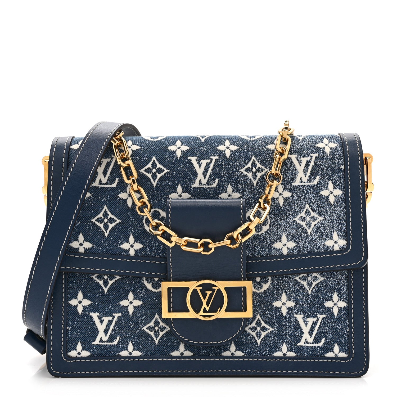 Denim Monogram Jacquard Dauphine MM Bleu