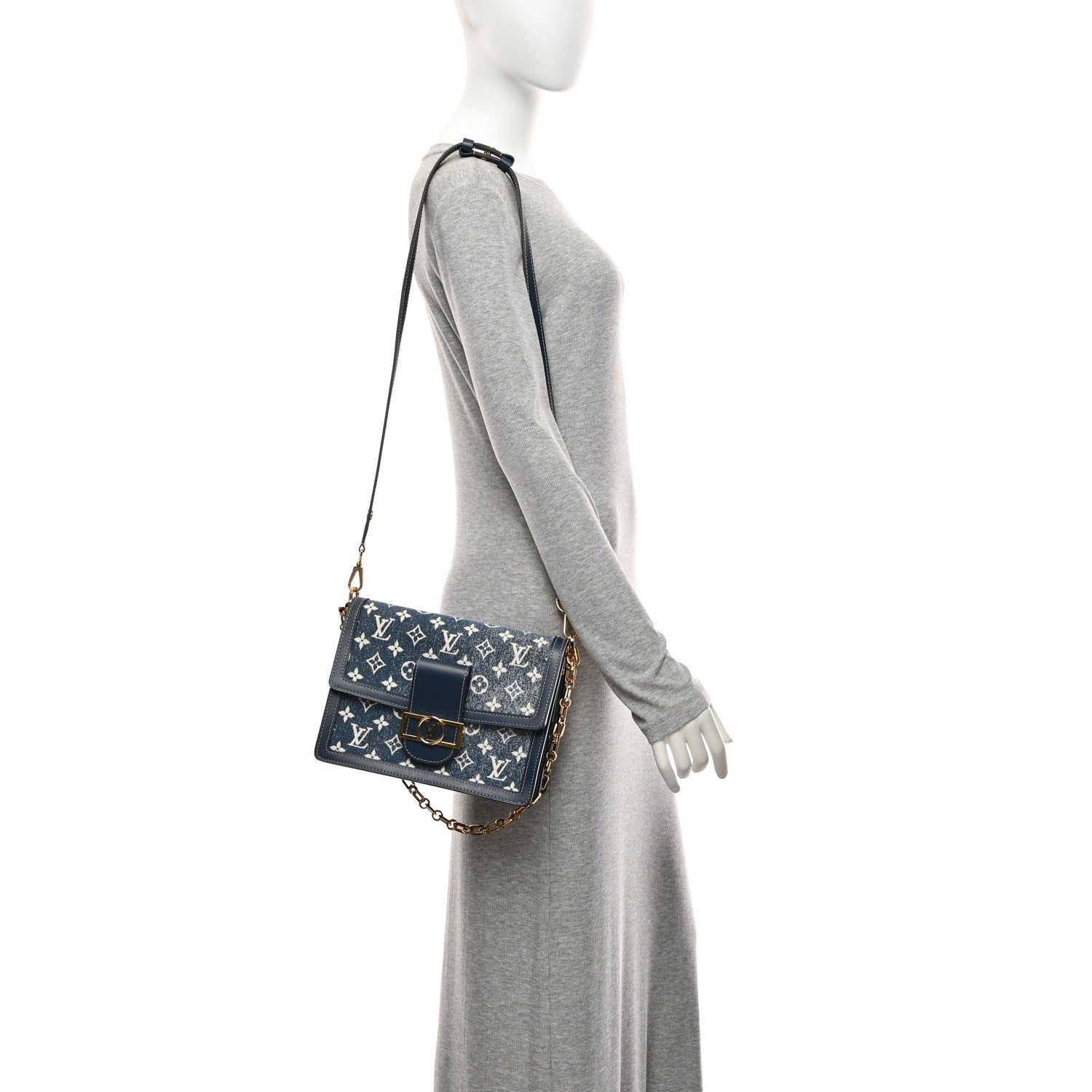 Denim Monogram Jacquard Dauphine MM Bleu — view 2