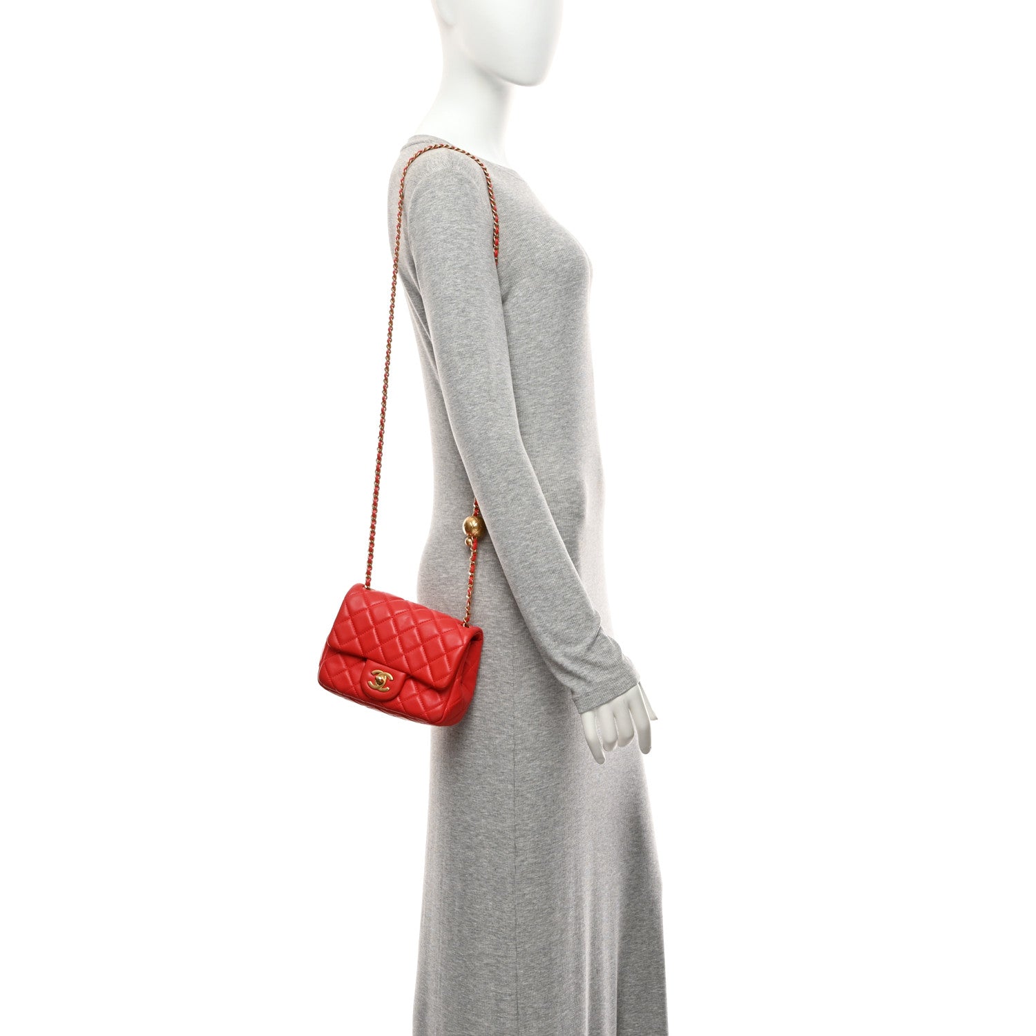 Lambskin Quilted Mini Pearl Crush Flap Red — view 2