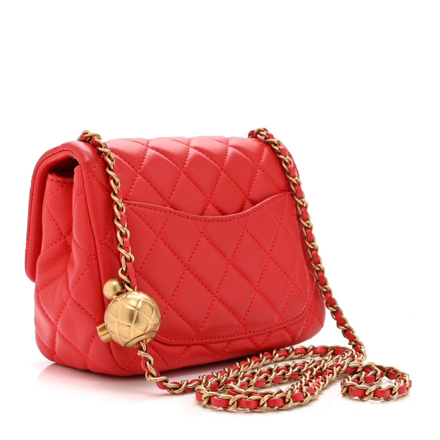 Lambskin Quilted Mini Pearl Crush Flap Red — view 3