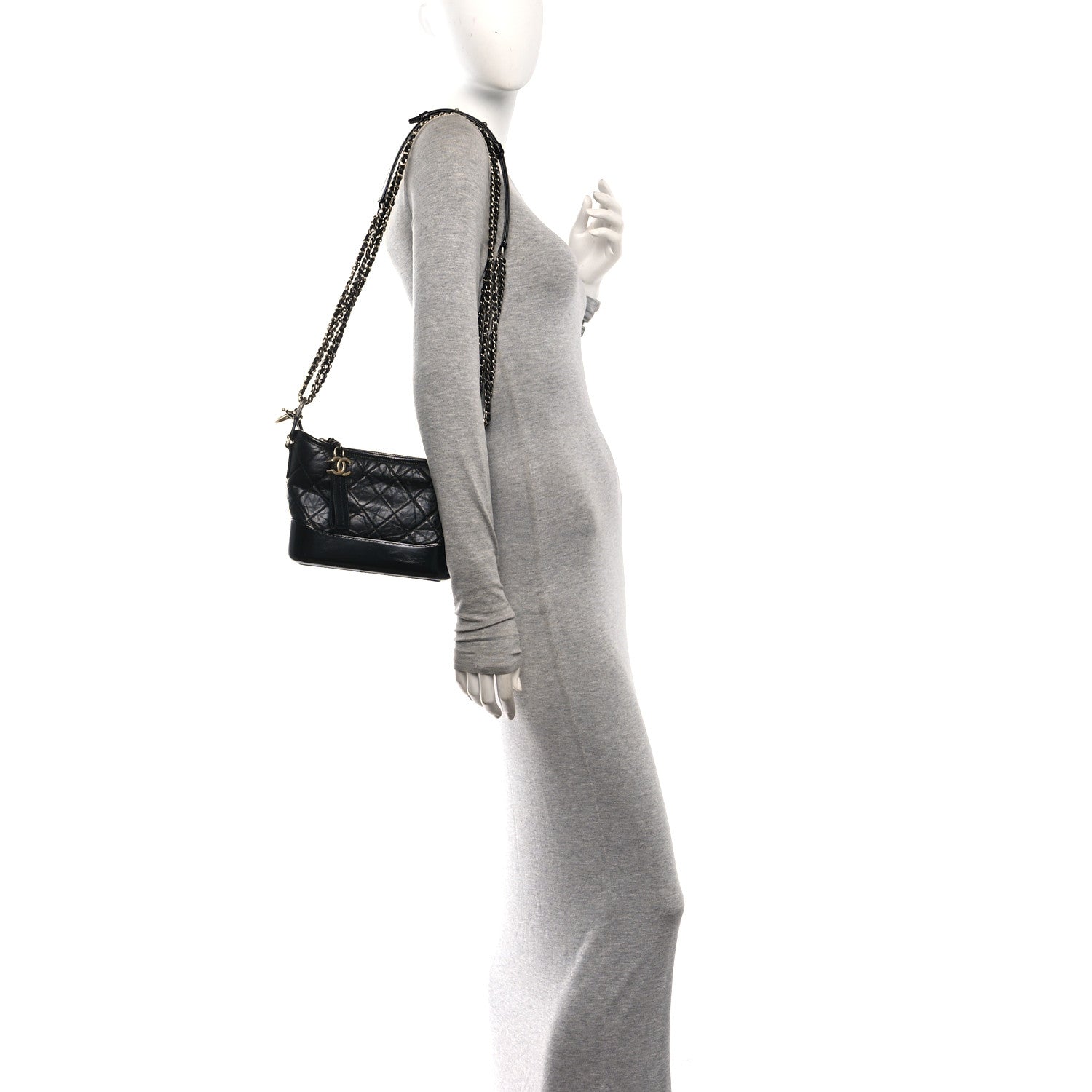 Aged Calfskin Quilted Small Gabrielle Logo Hobo Black — view 2