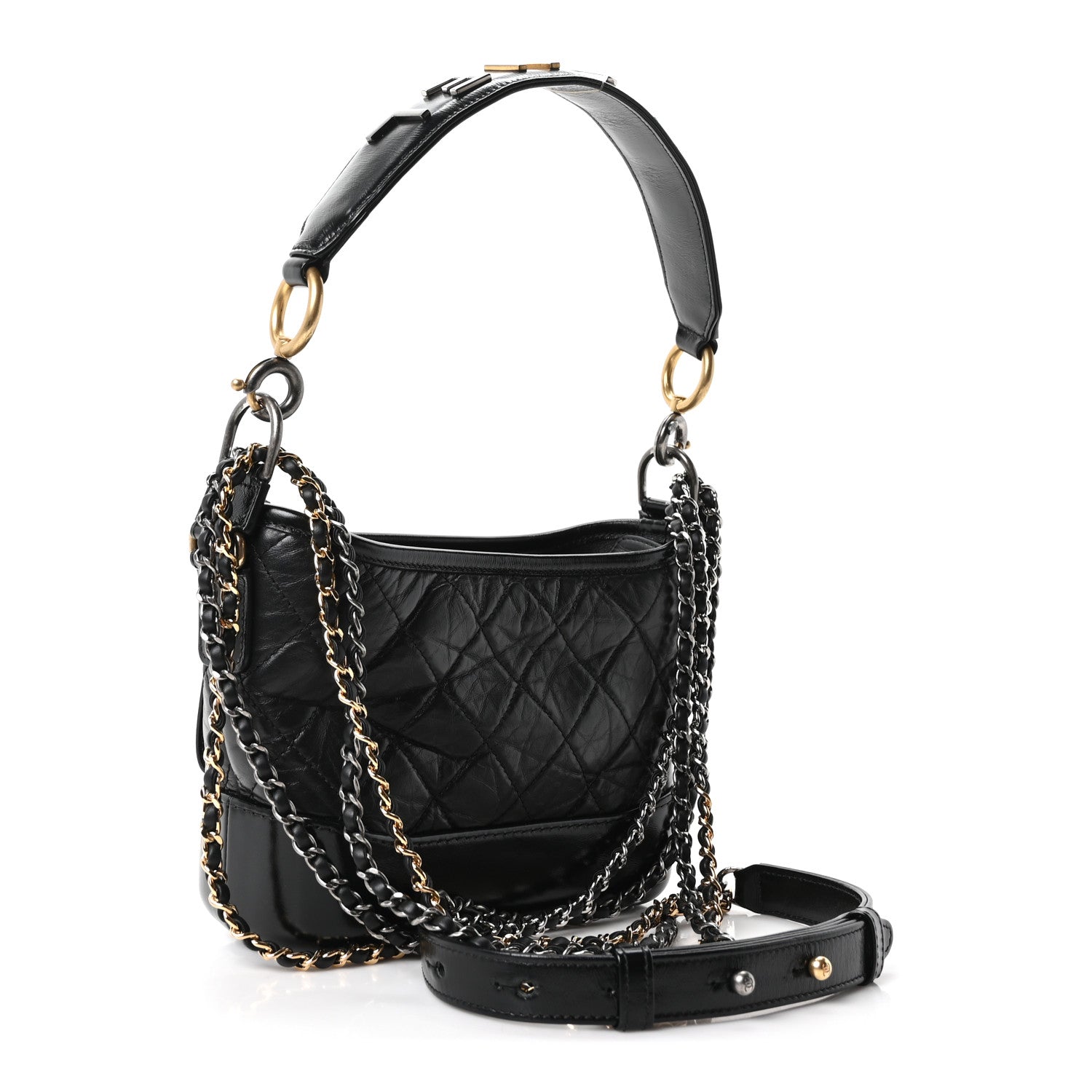Aged Calfskin Quilted Small Gabrielle Logo Hobo Black — view 3
