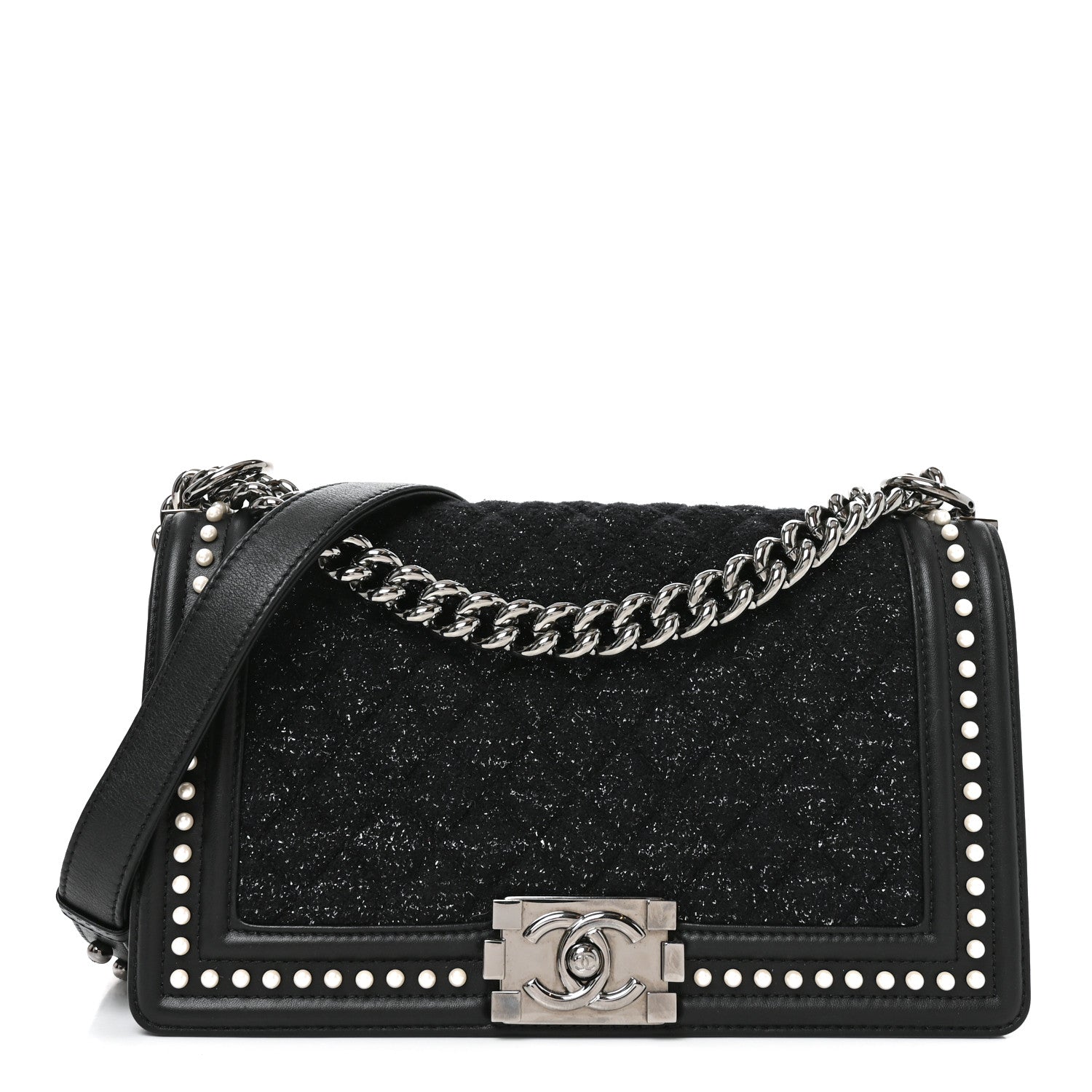 Calfskin Pearl Tweed Medium Boy Flap Black — view 1