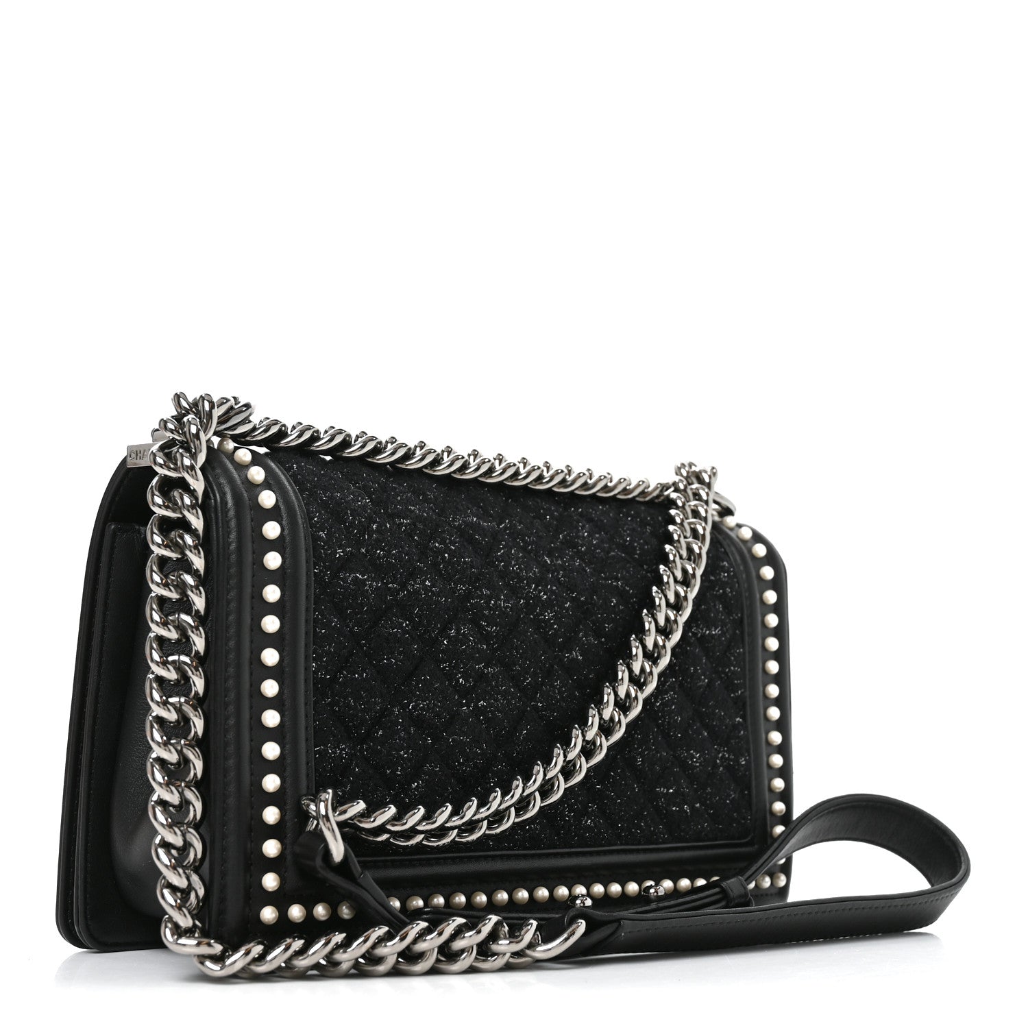 Calfskin Pearl Tweed Medium Boy Flap Black — view 3