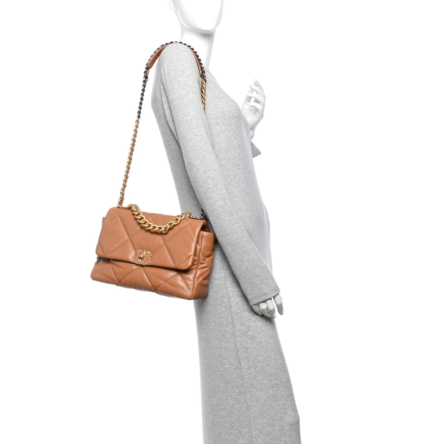 Lambskin Quilted Large Chanel 19 Flap Brown — view 2