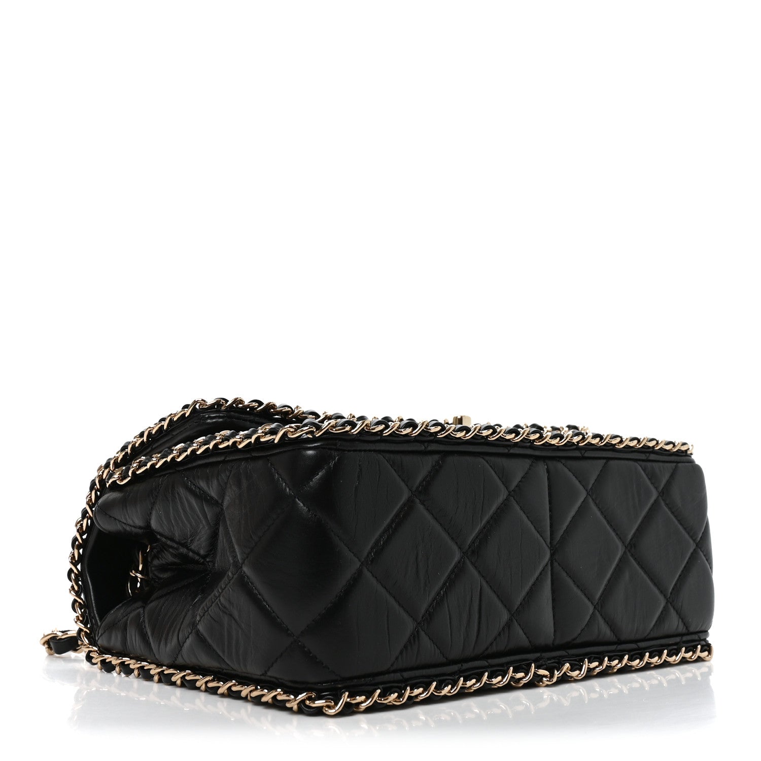 Crumpled Calfskin Medium Chain All Over Flap Black — view 4