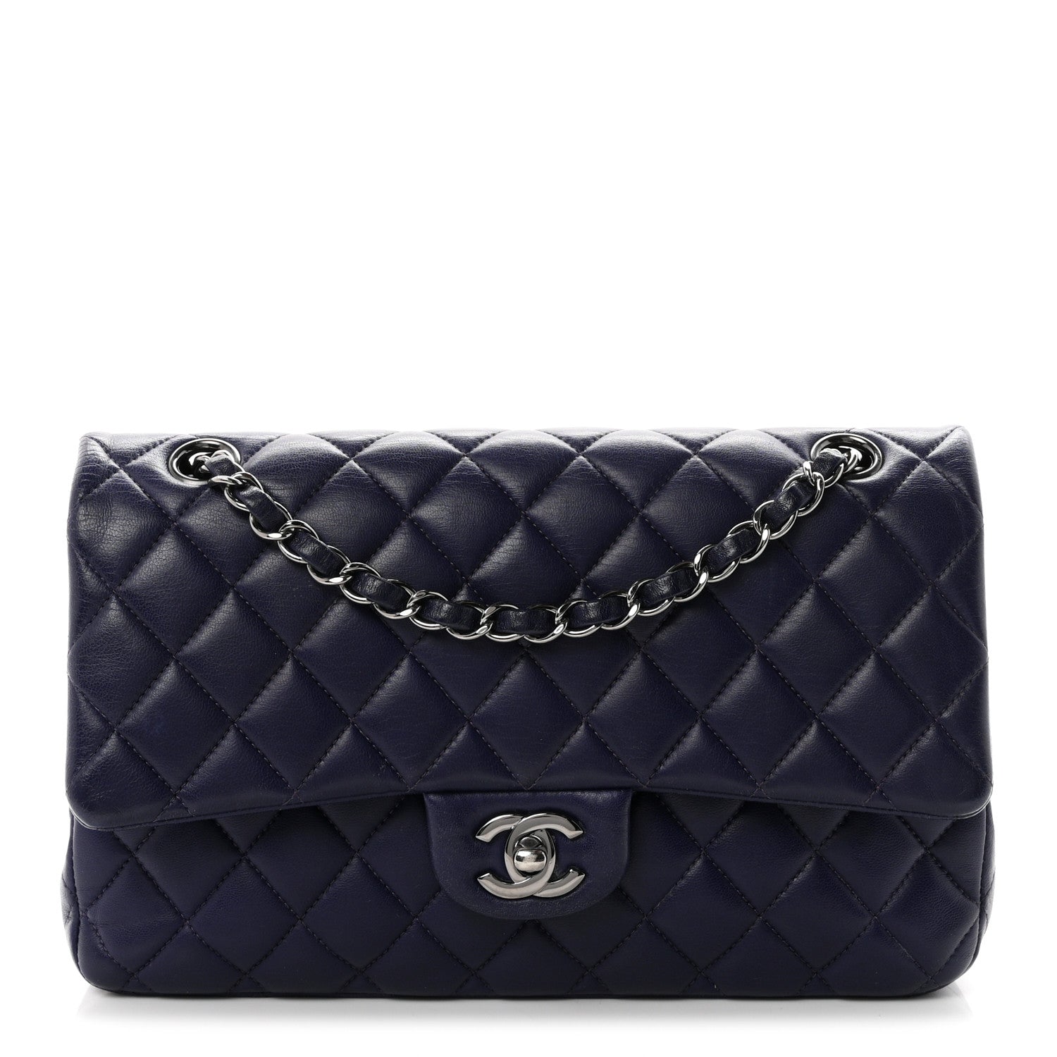 Lambskin Quilted Medium Double Flap Dark Purple