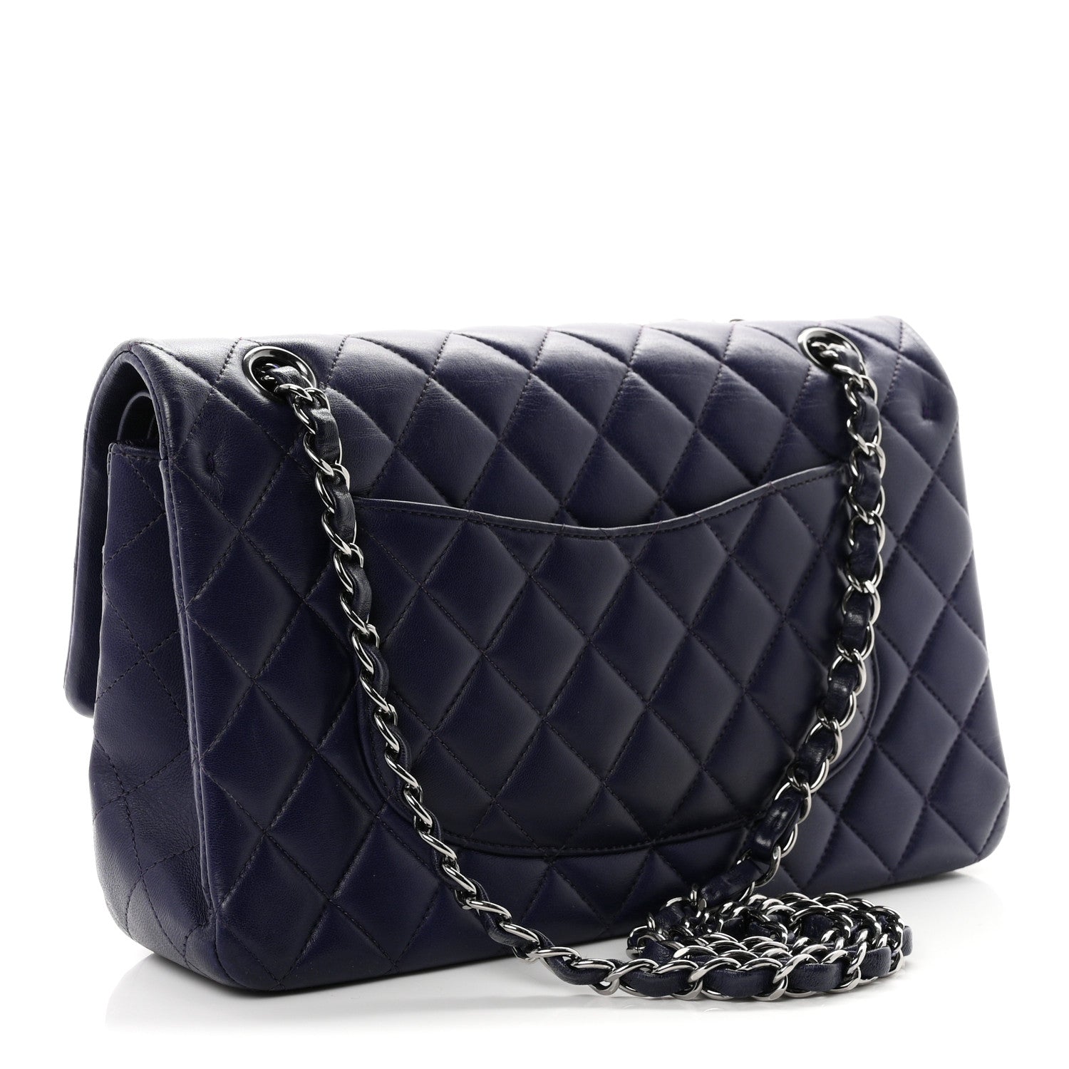 Lambskin Quilted Medium Double Flap Dark Purple — view 3