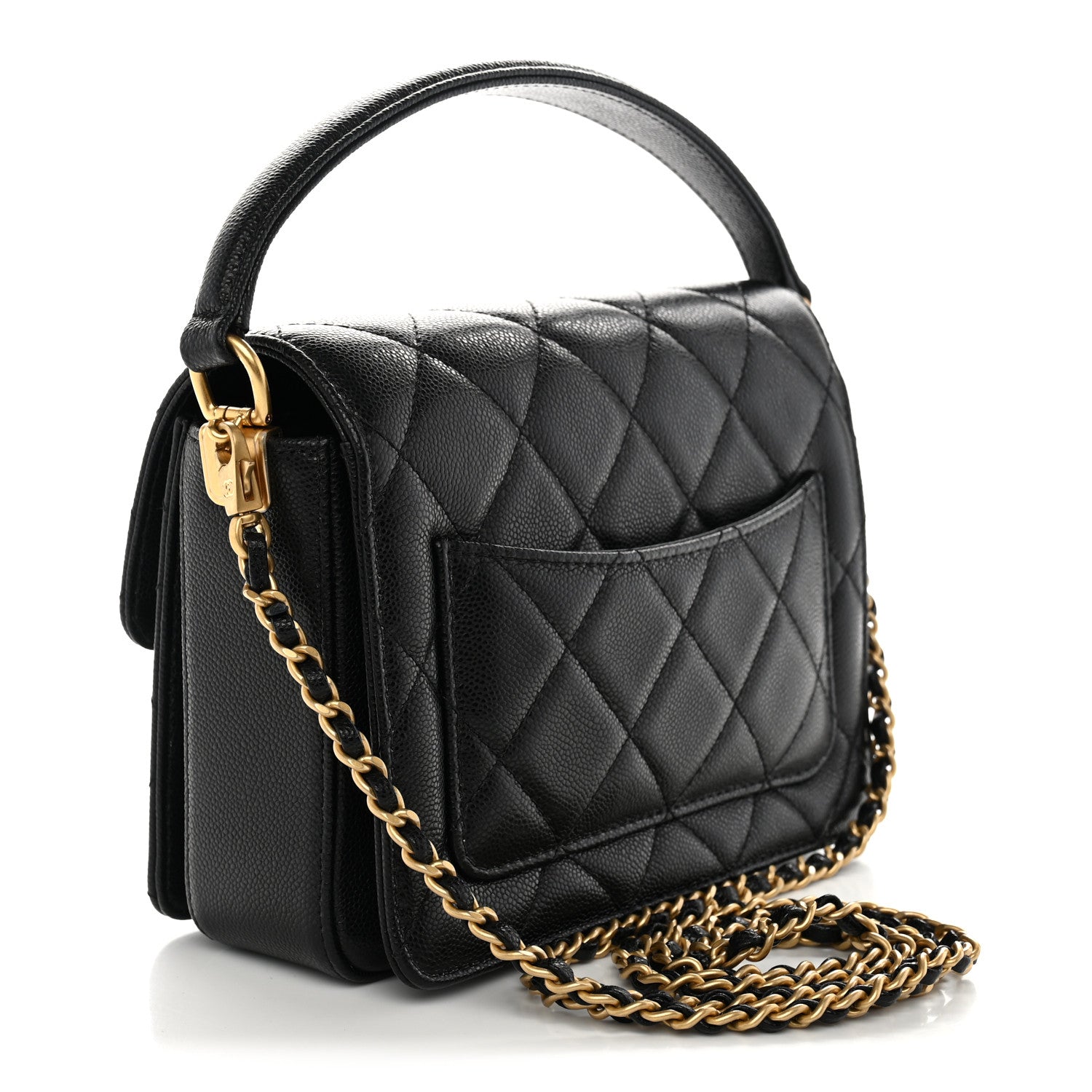 Shiny Caviar Quilted Mini Top Handle Flap Black — view 3