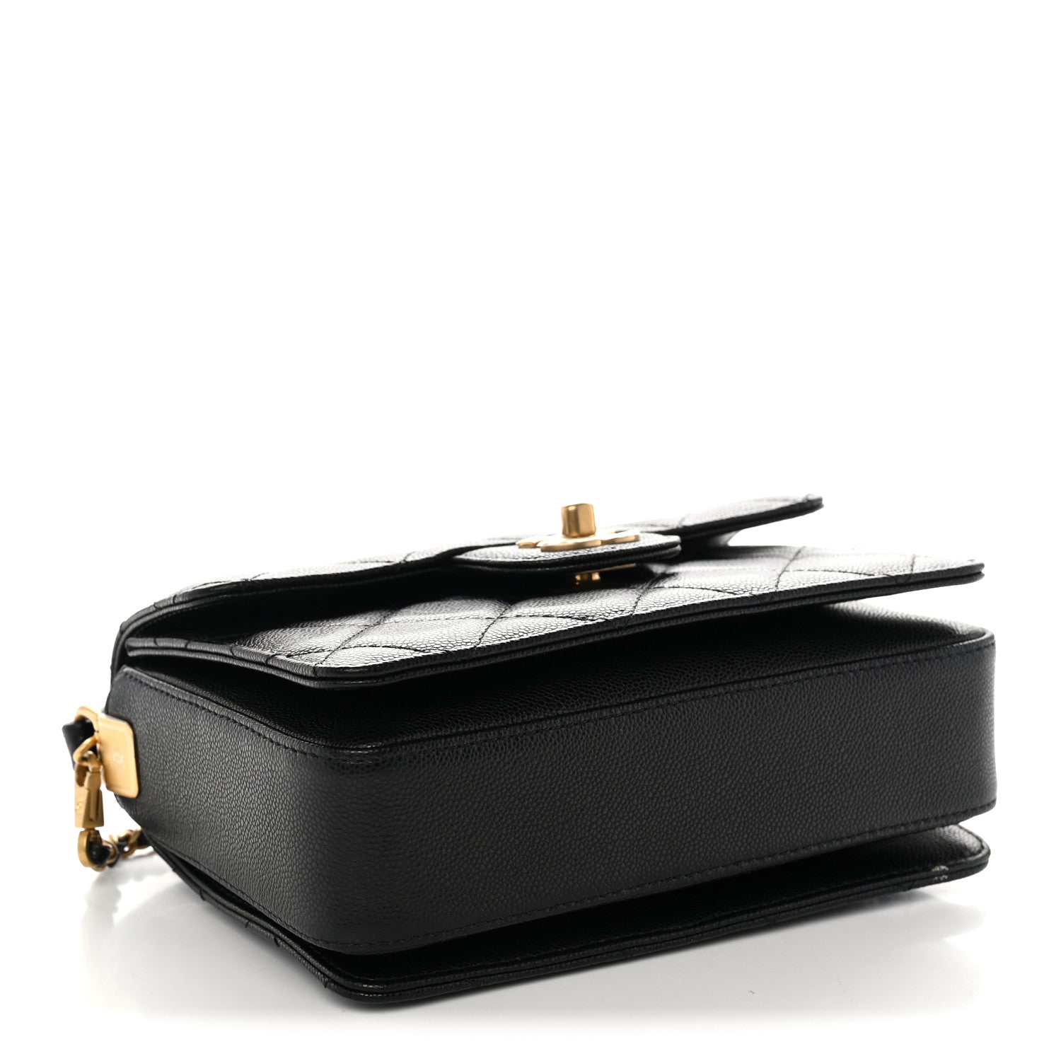 Shiny Caviar Quilted Mini Top Handle Flap Black — view 4