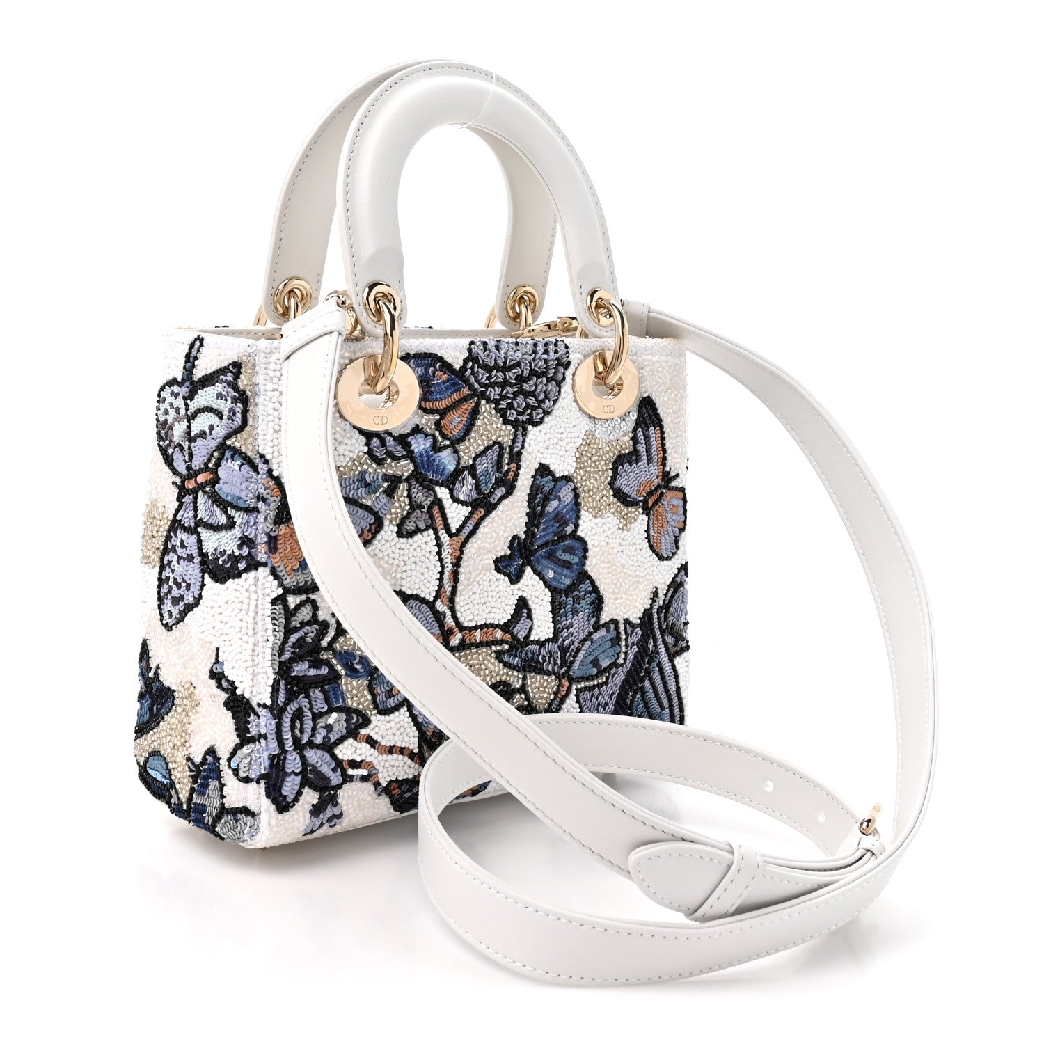 Calfskin Toile de Jouy Beaded Sequin Embroidered Small Mexico Lady Dior White Pastel Midnight Blue — view 2