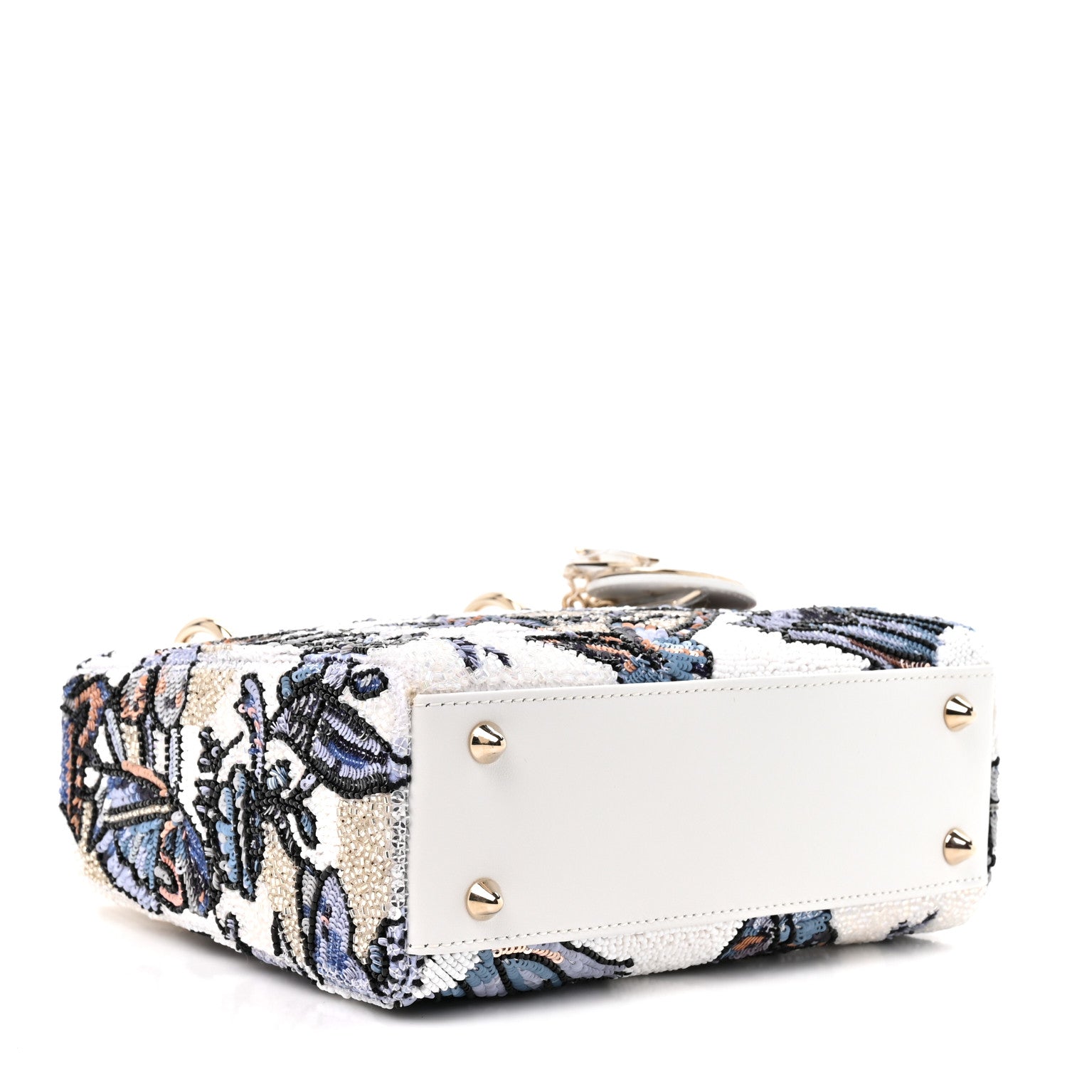 Calfskin Toile de Jouy Beaded Sequin Embroidered Small Mexico Lady Dior White Pastel Midnight Blue — view 4