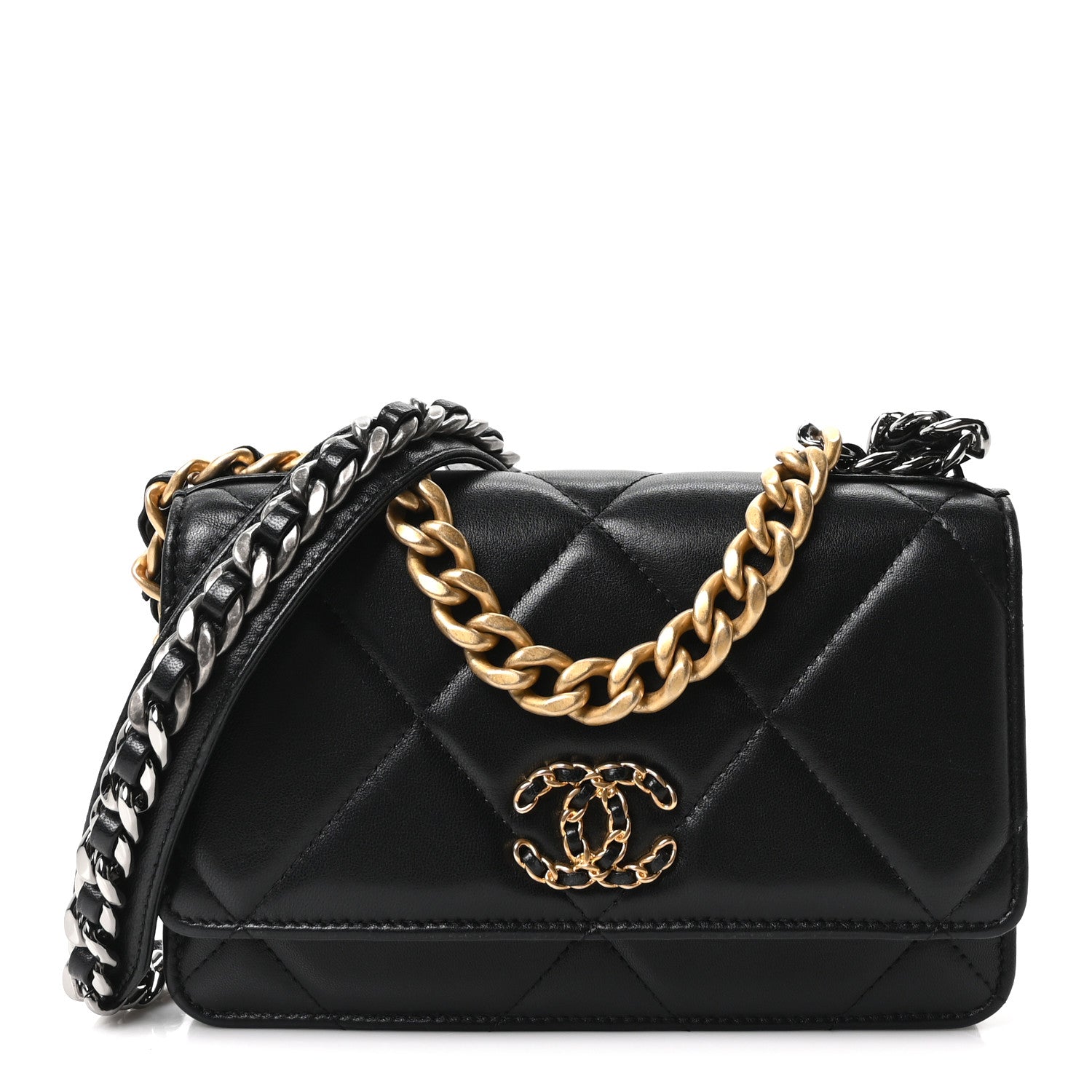 Lambskin Quilted Chanel 19 Wallet On Chain WOC Black