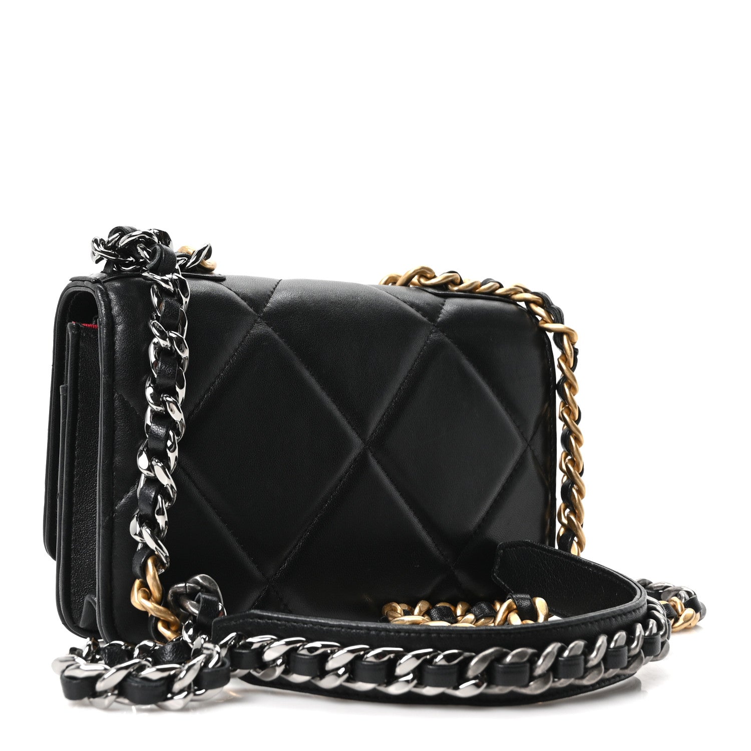 Lambskin Quilted Chanel 19 Wallet On Chain WOC Black — view 3