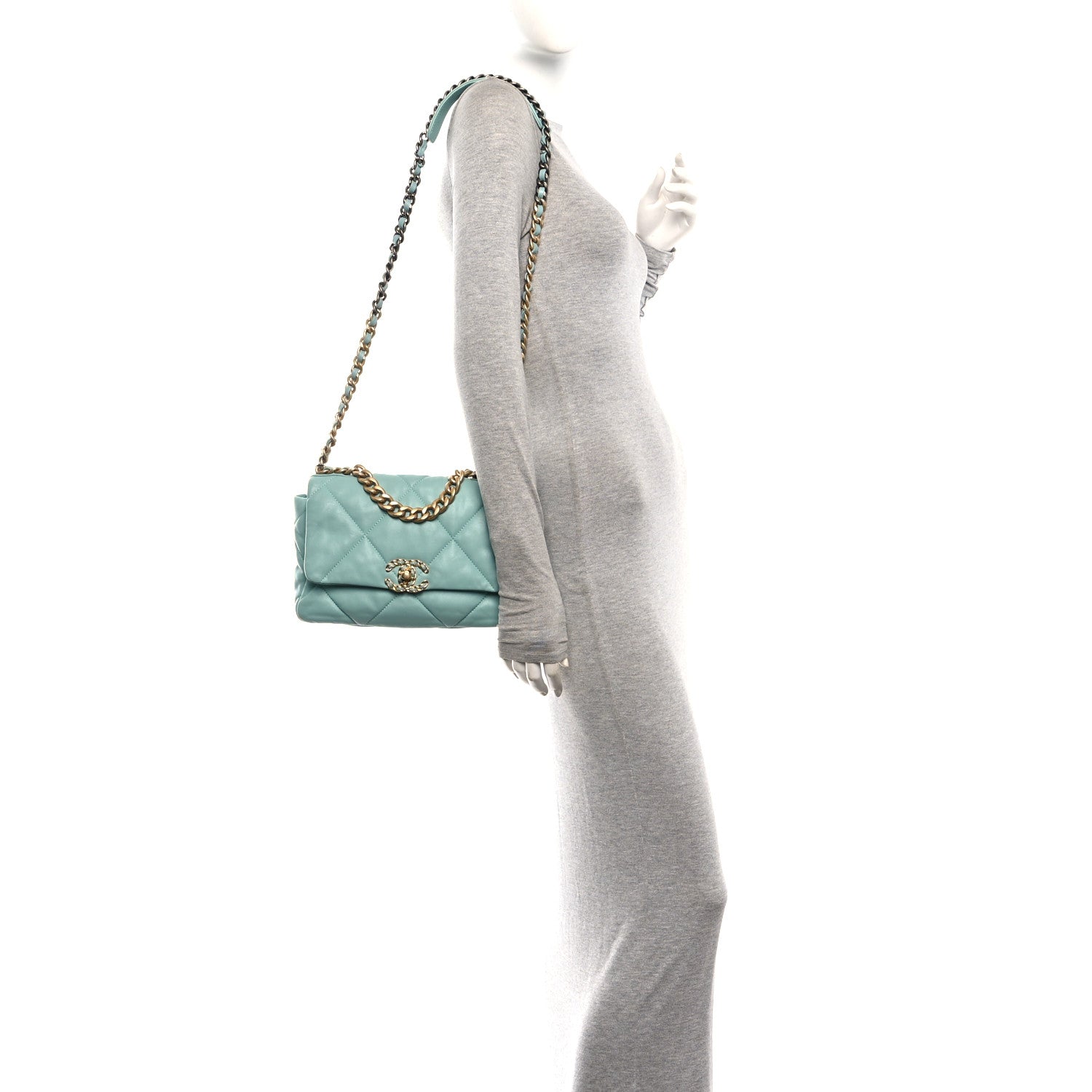 Goatskin Quilted Medium Chanel 19 Flap Light Blue — view 2