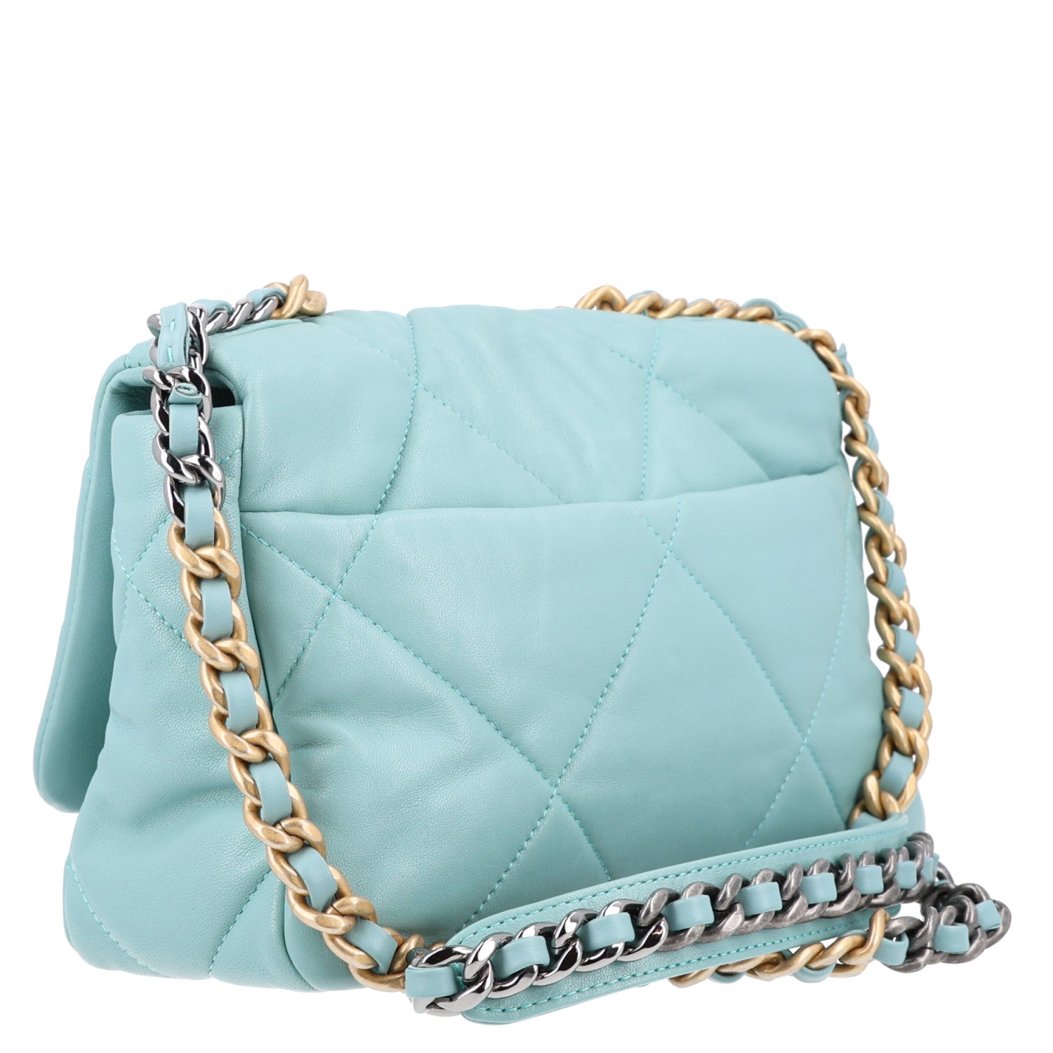 Goatskin Quilted Medium Chanel 19 Flap Light Blue — view 3