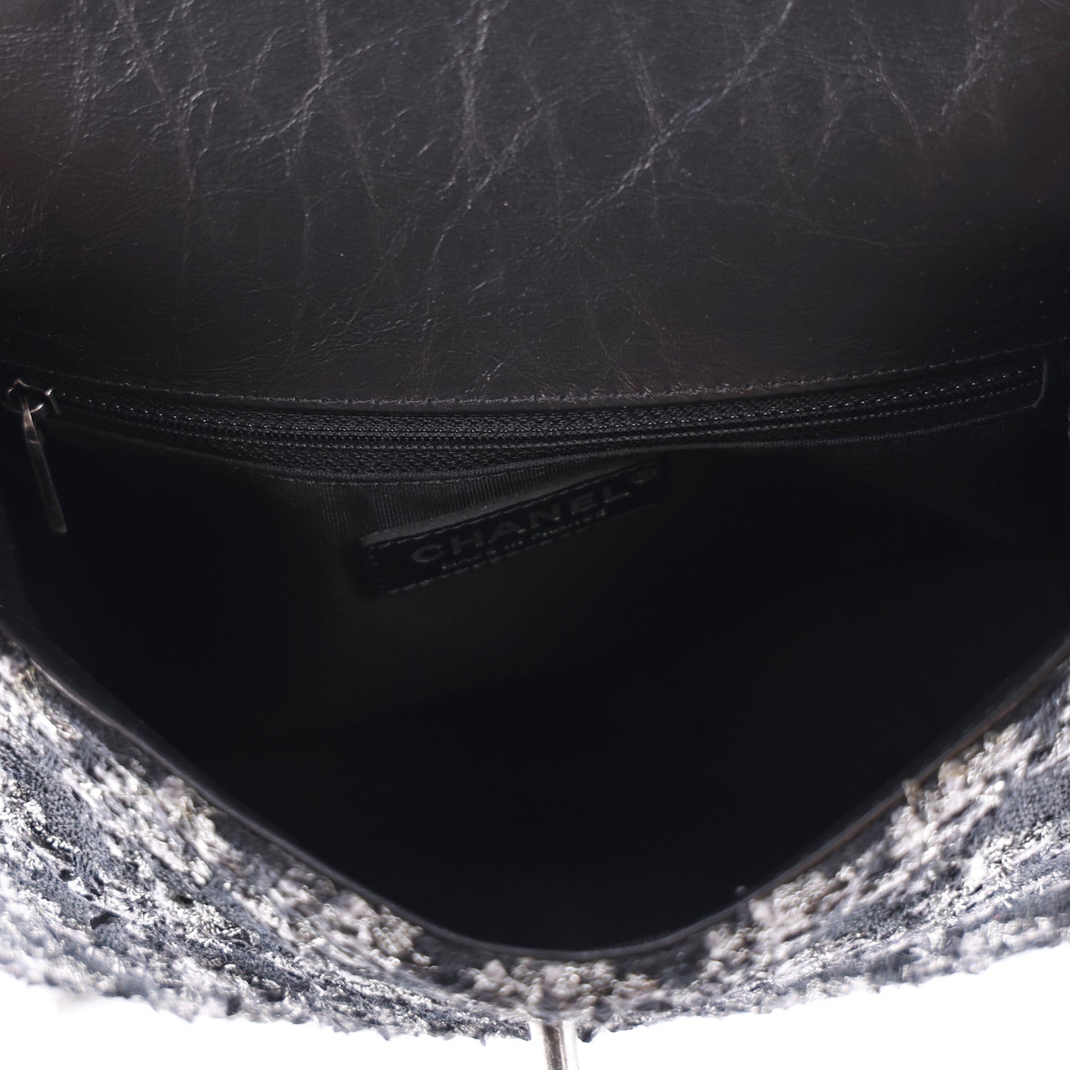 Shearling Tweed Medium Handle Boy Flap Black Grey — view 5