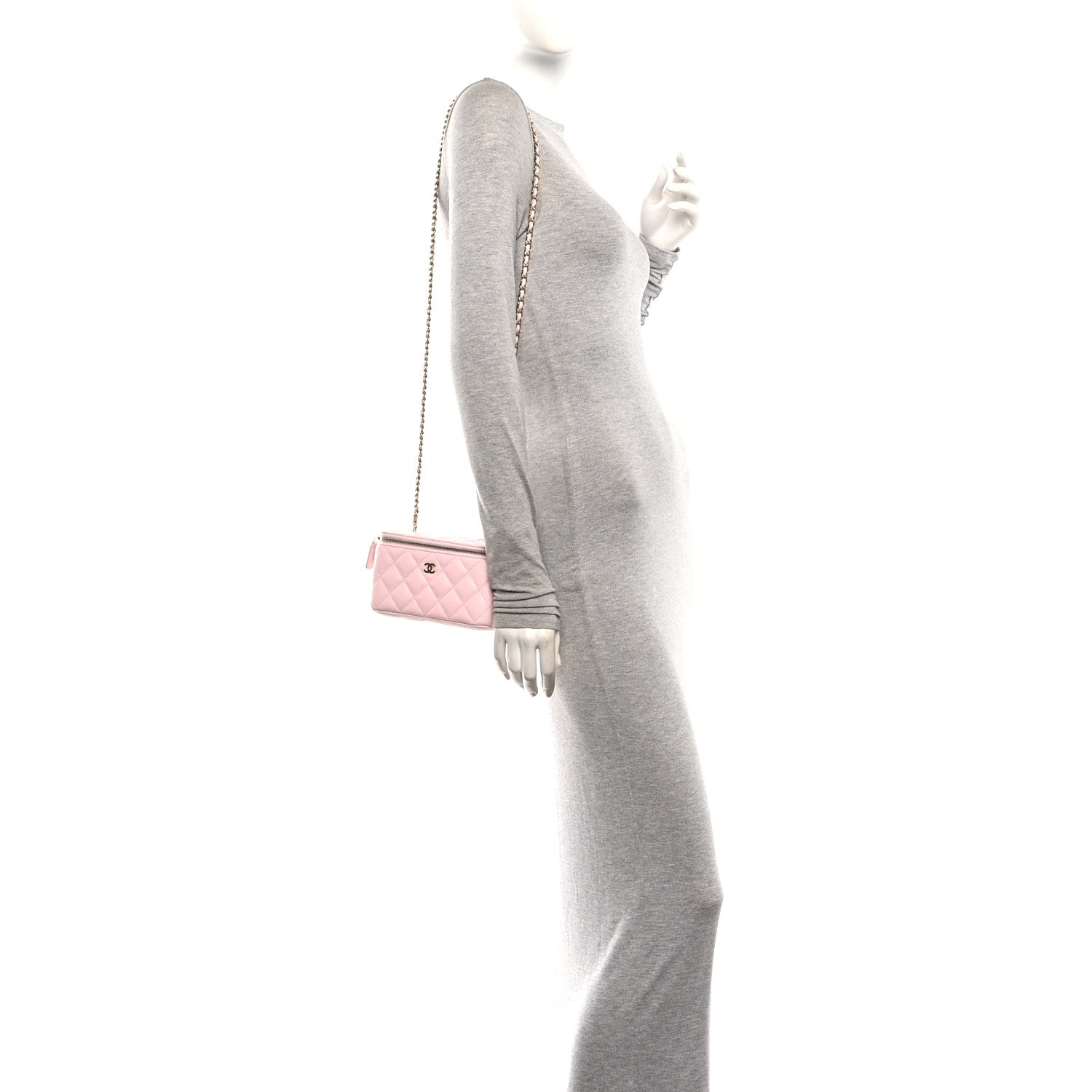 Caviar Quilted Small Vanity Case With Chain Pink — view 2