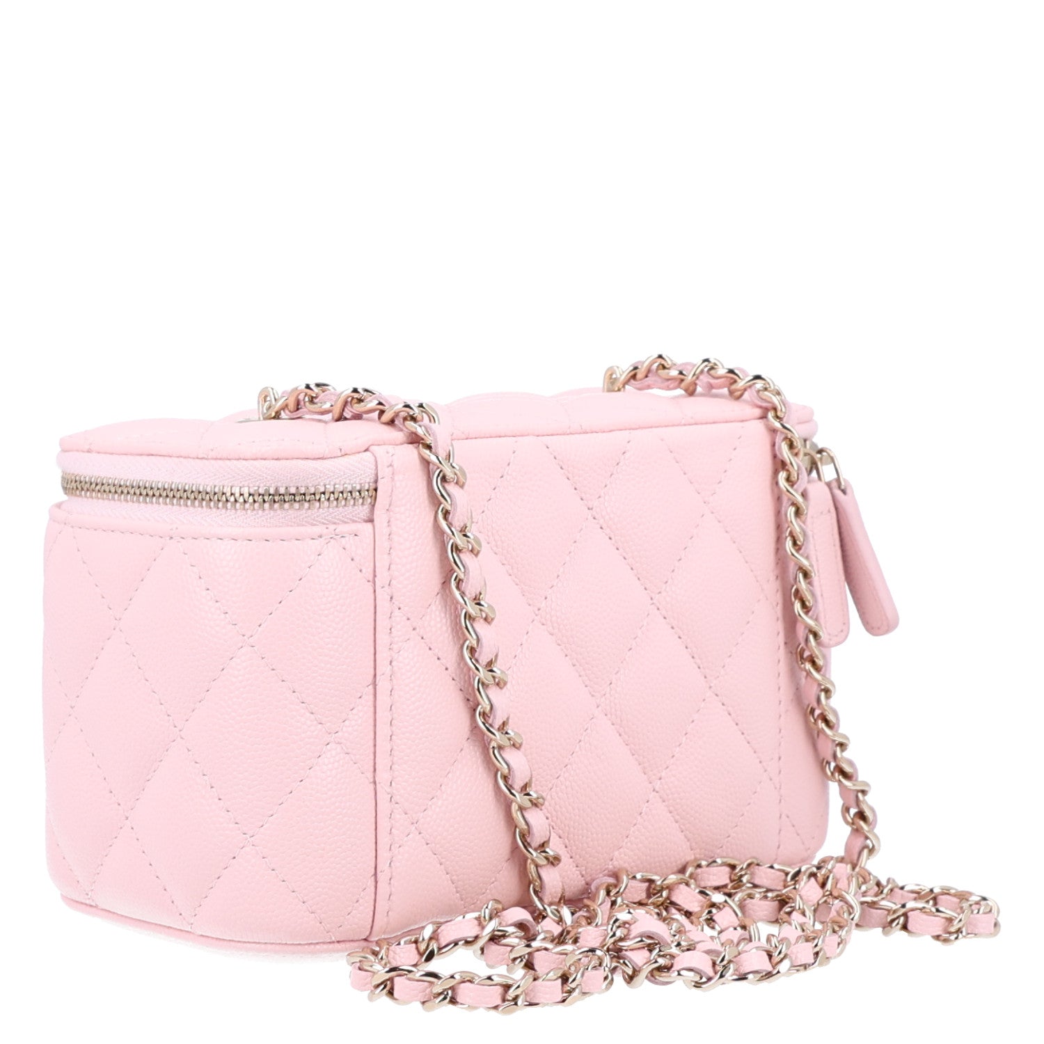 Caviar Quilted Small Vanity Case With Chain Pink — view 3