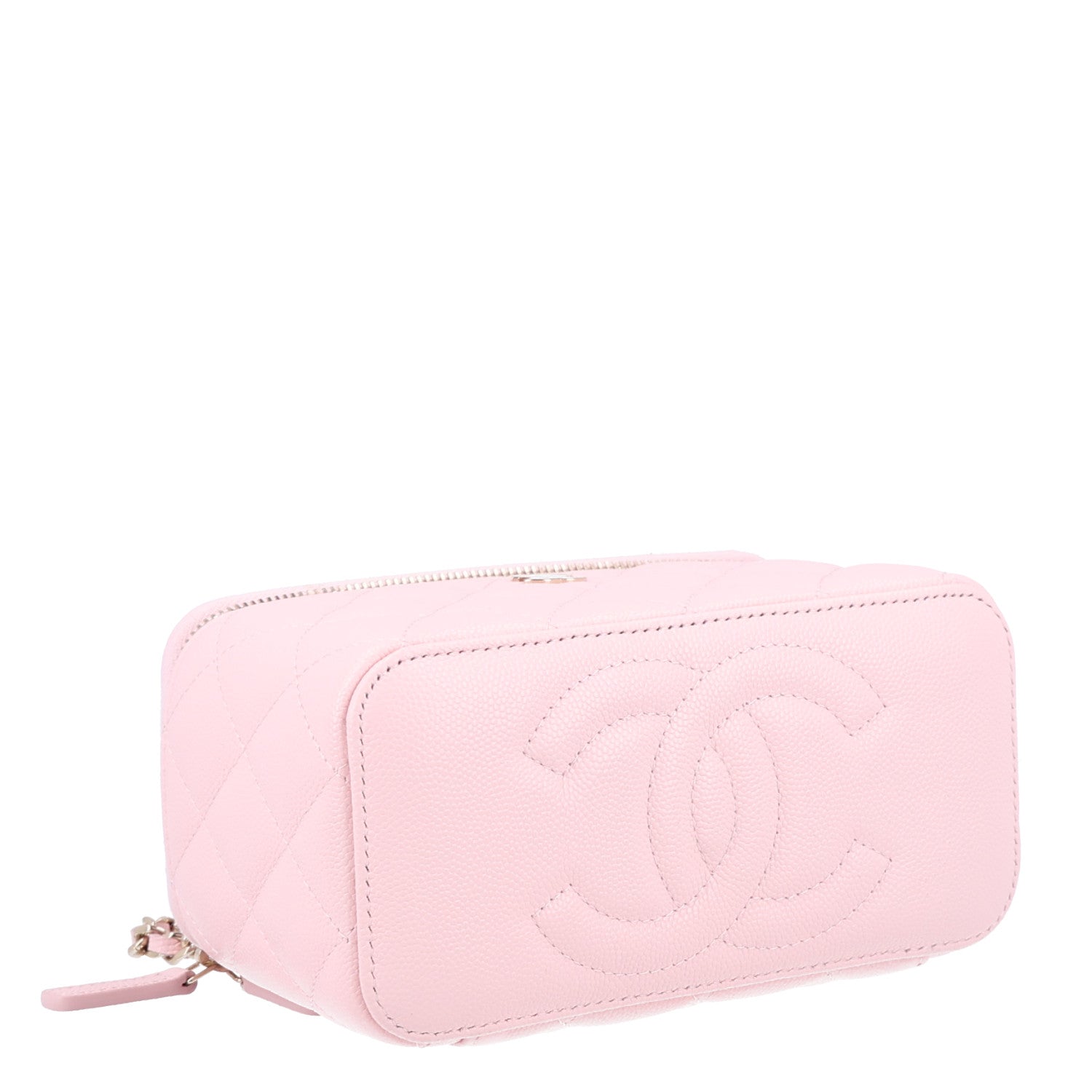 Caviar Quilted Small Vanity Case With Chain Pink — view 4