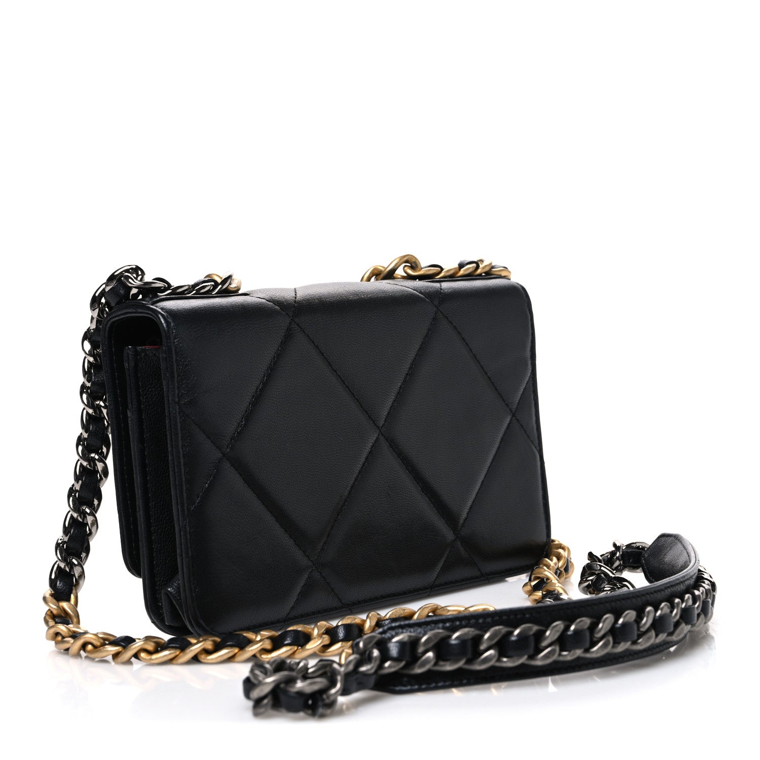 Goatskin Quilted Chanel 19 Wallet On Chain WOC Black — view 3