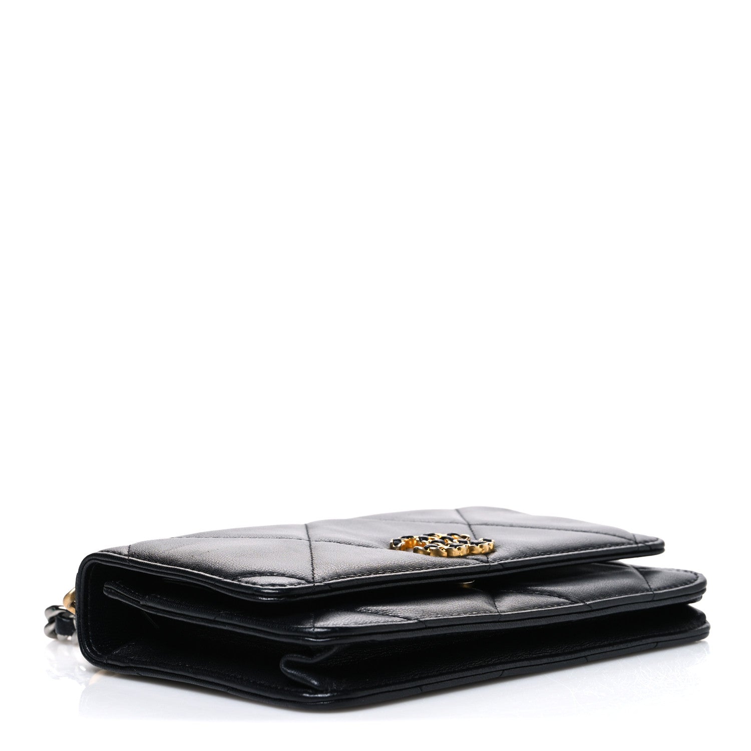Goatskin Quilted Chanel 19 Wallet On Chain WOC Black — view 4