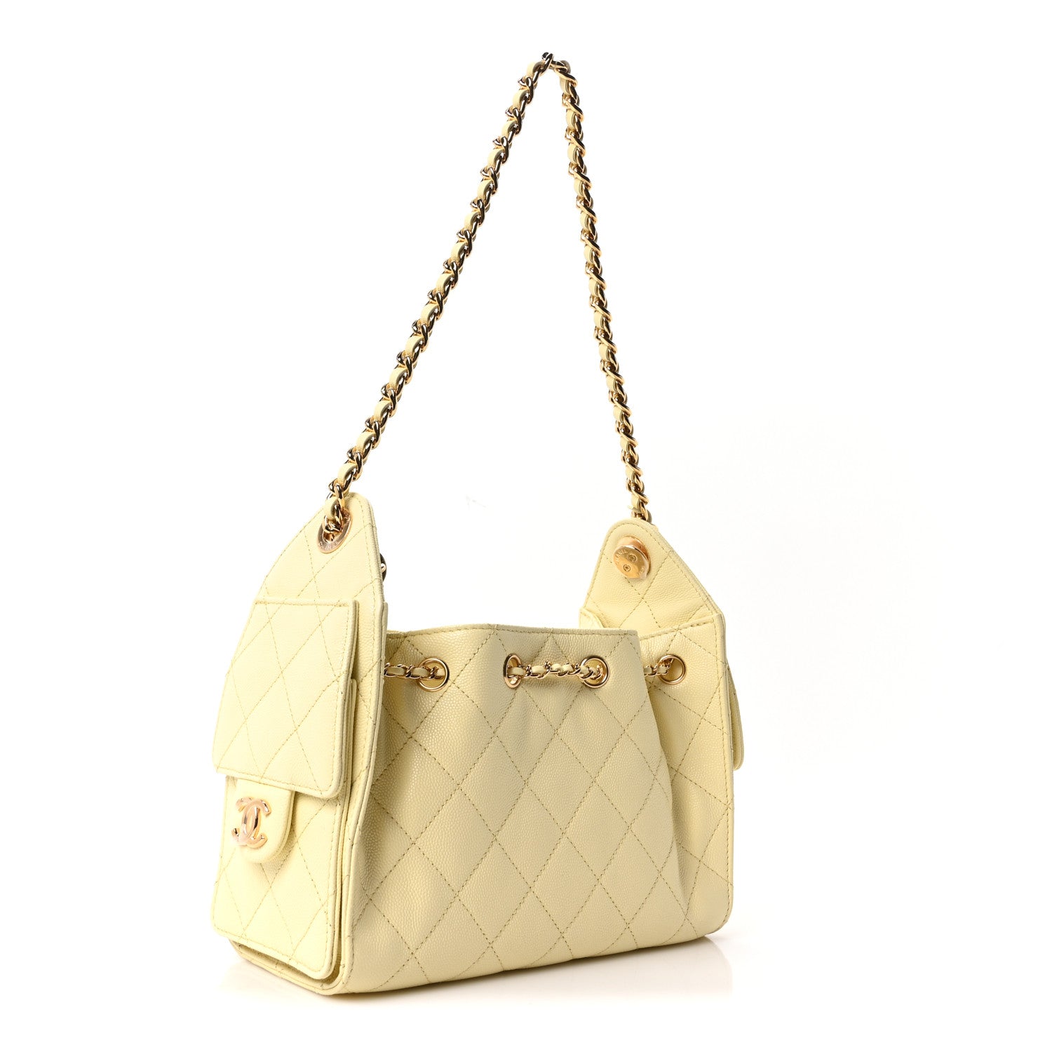 Caviar Quilted Mini Chanel 25 Handbag Light Yellow — view 3