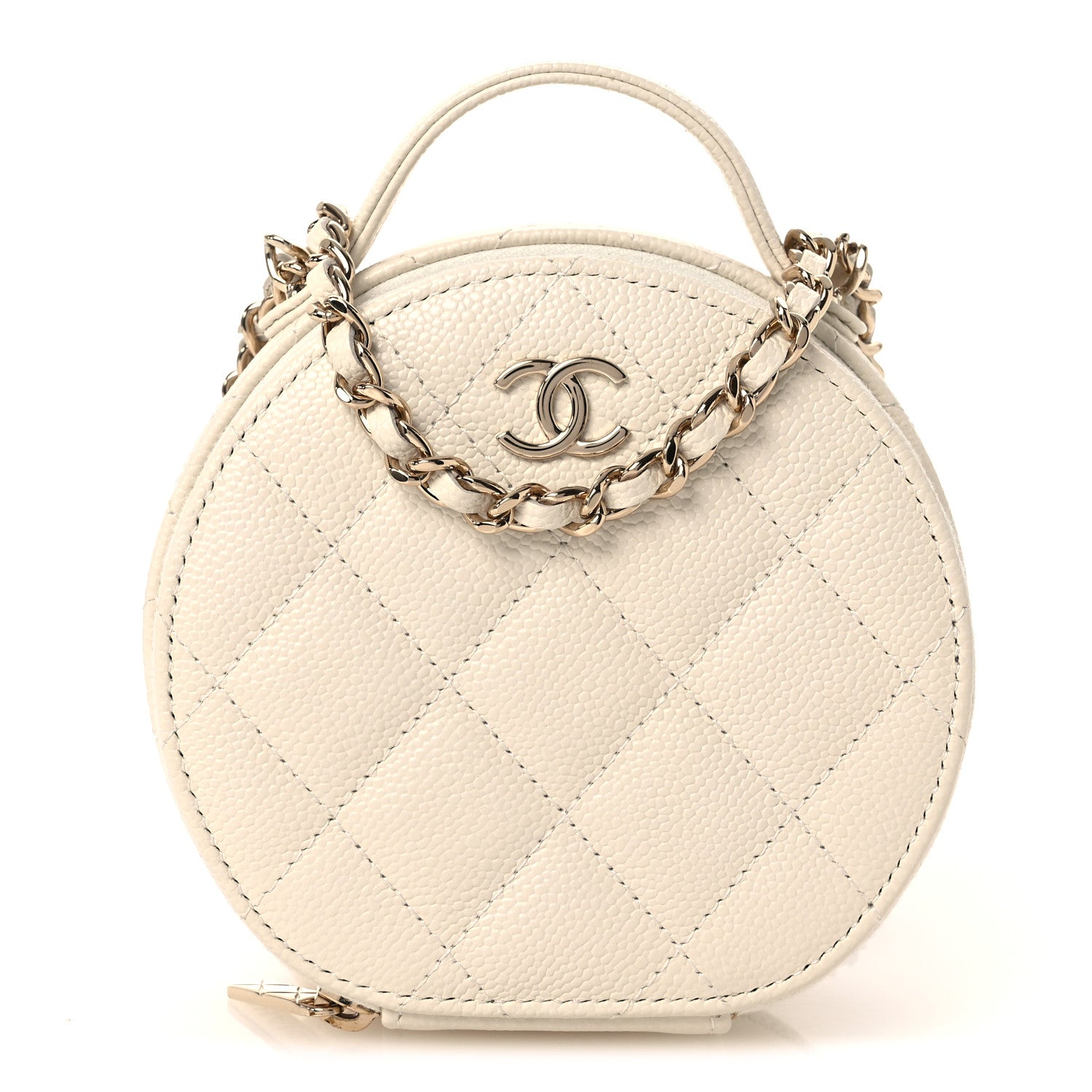 Caviar Quilted Round Handle With Care Vanity With Chain White