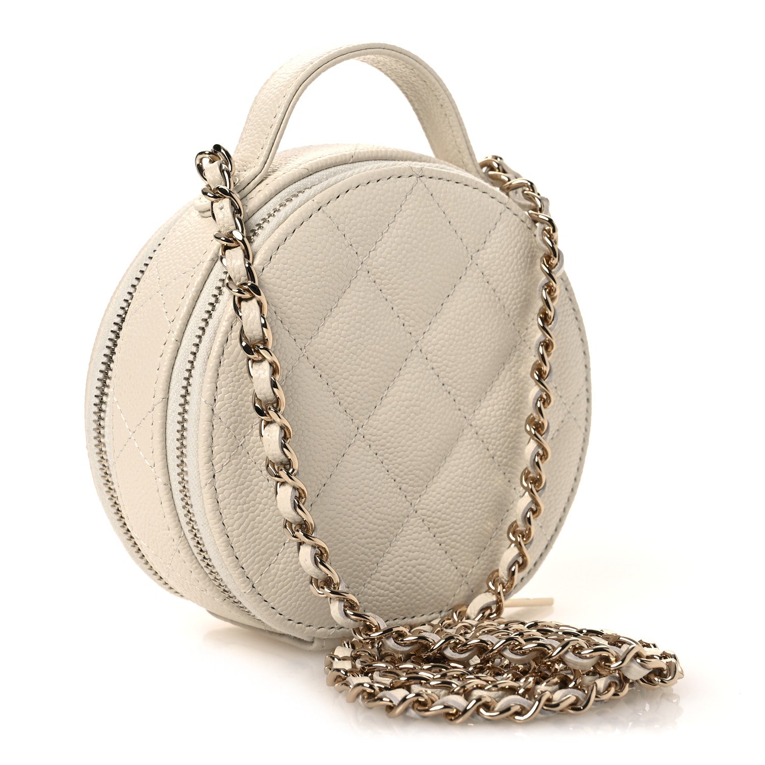 Caviar Quilted Round Handle With Care Vanity With Chain White — view 3