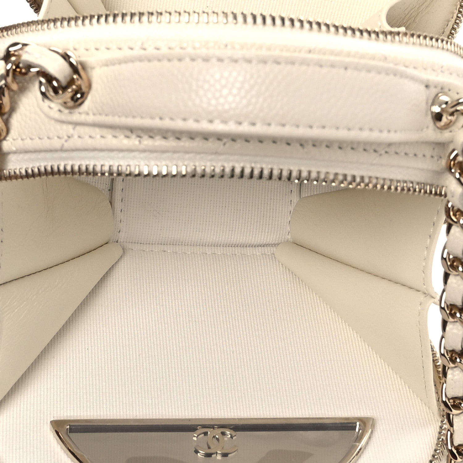 Caviar Quilted Round Handle With Care Vanity With Chain White — view 5