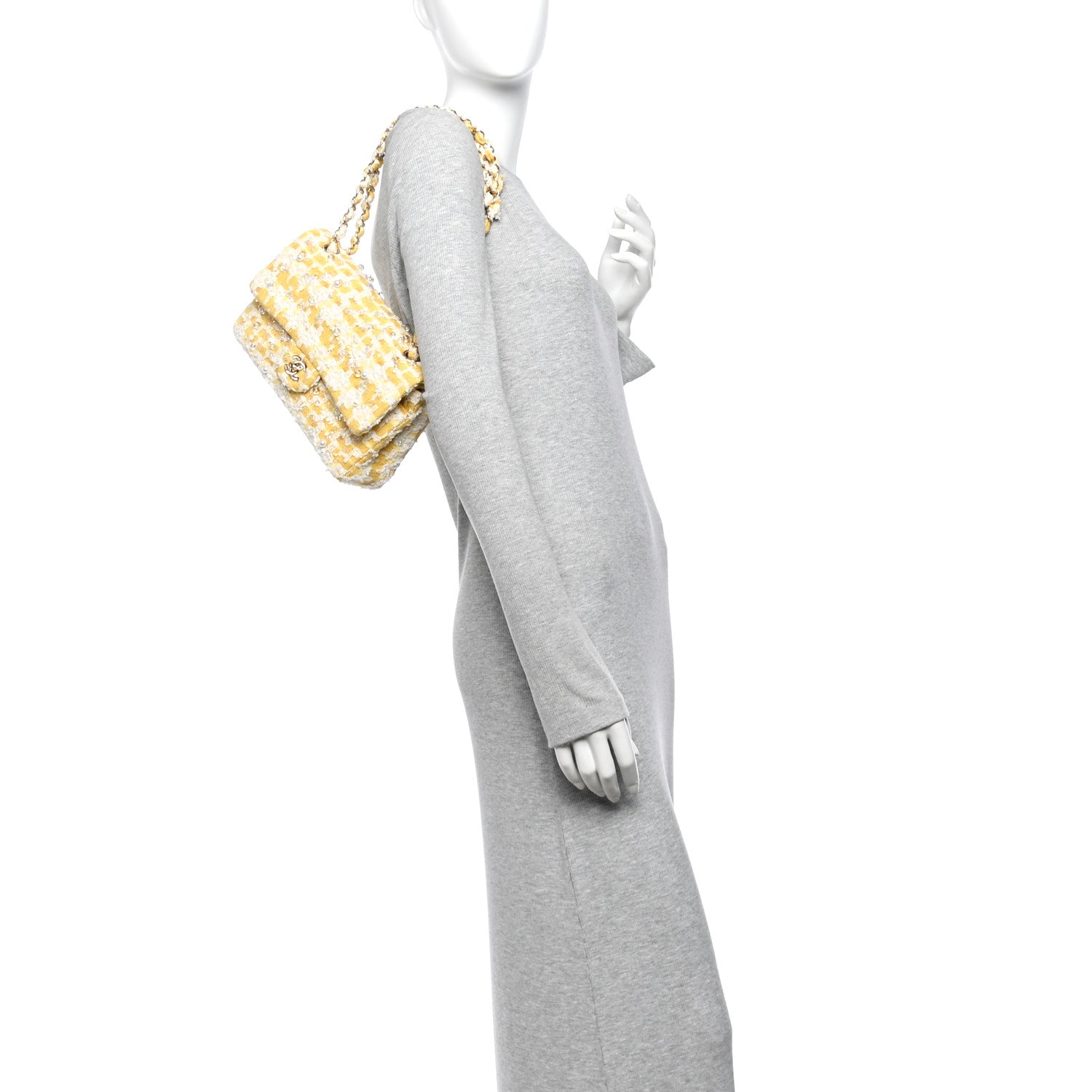 Tweed Beaded Medium Double Flap  Yellow White — view 2