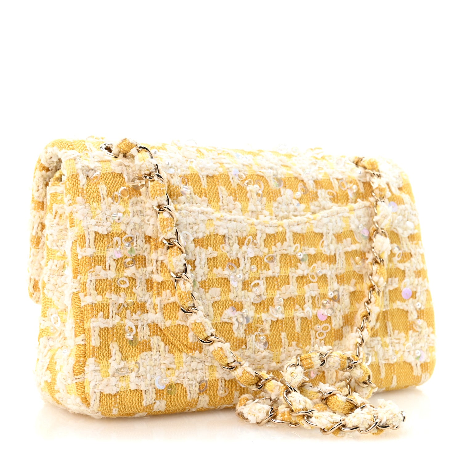 Tweed Beaded Medium Double Flap  Yellow White — view 3