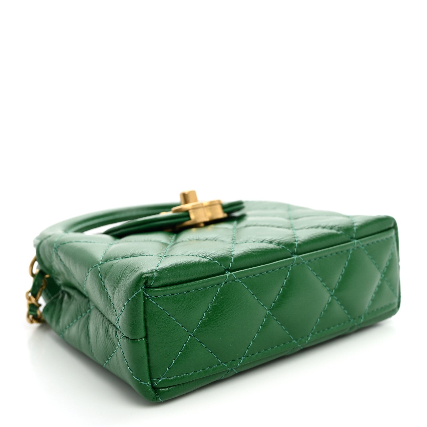 Shiny Aged Calfskin Quilted Mini Nano Kelly Shopper Green — view 4