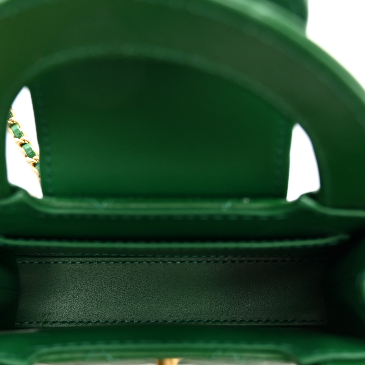 Shiny Aged Calfskin Quilted Mini Nano Kelly Shopper Green — view 5