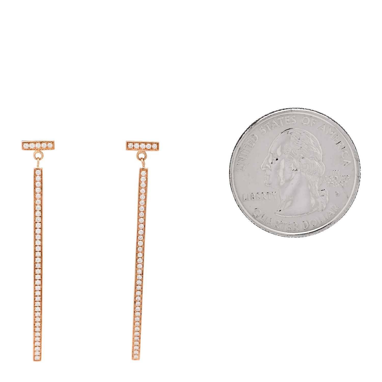 18K Rose Gold Diamond T Bar Earrings — view 2