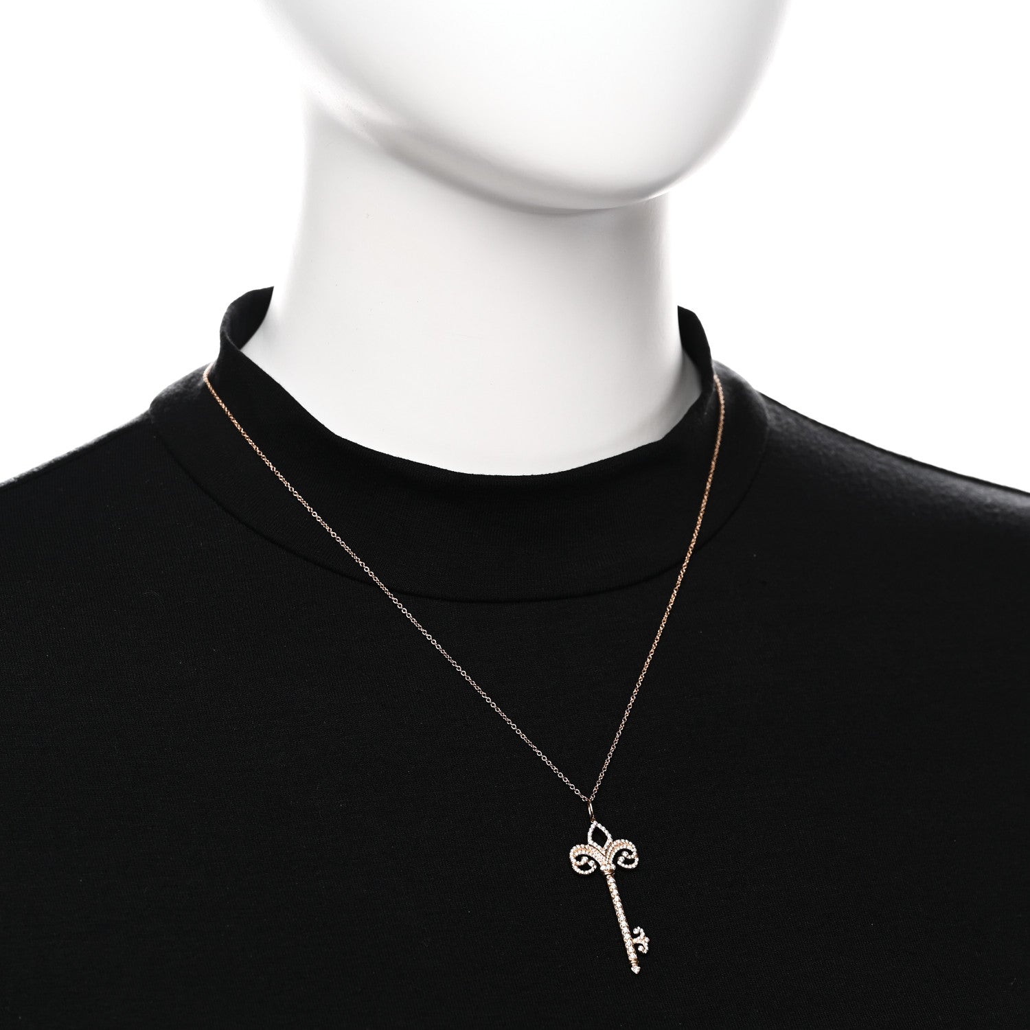 18K Rose Gold Diamond .37ct Fleur De Lis Key Pendant Necklace — view 2