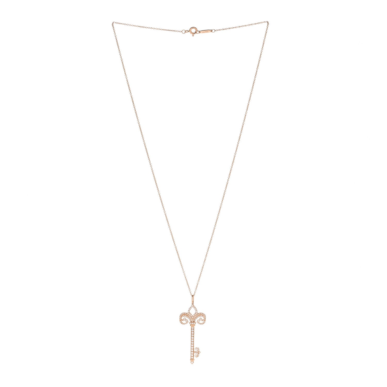 18K Rose Gold Diamond .37ct Fleur De Lis Key Pendant Necklace — view 3