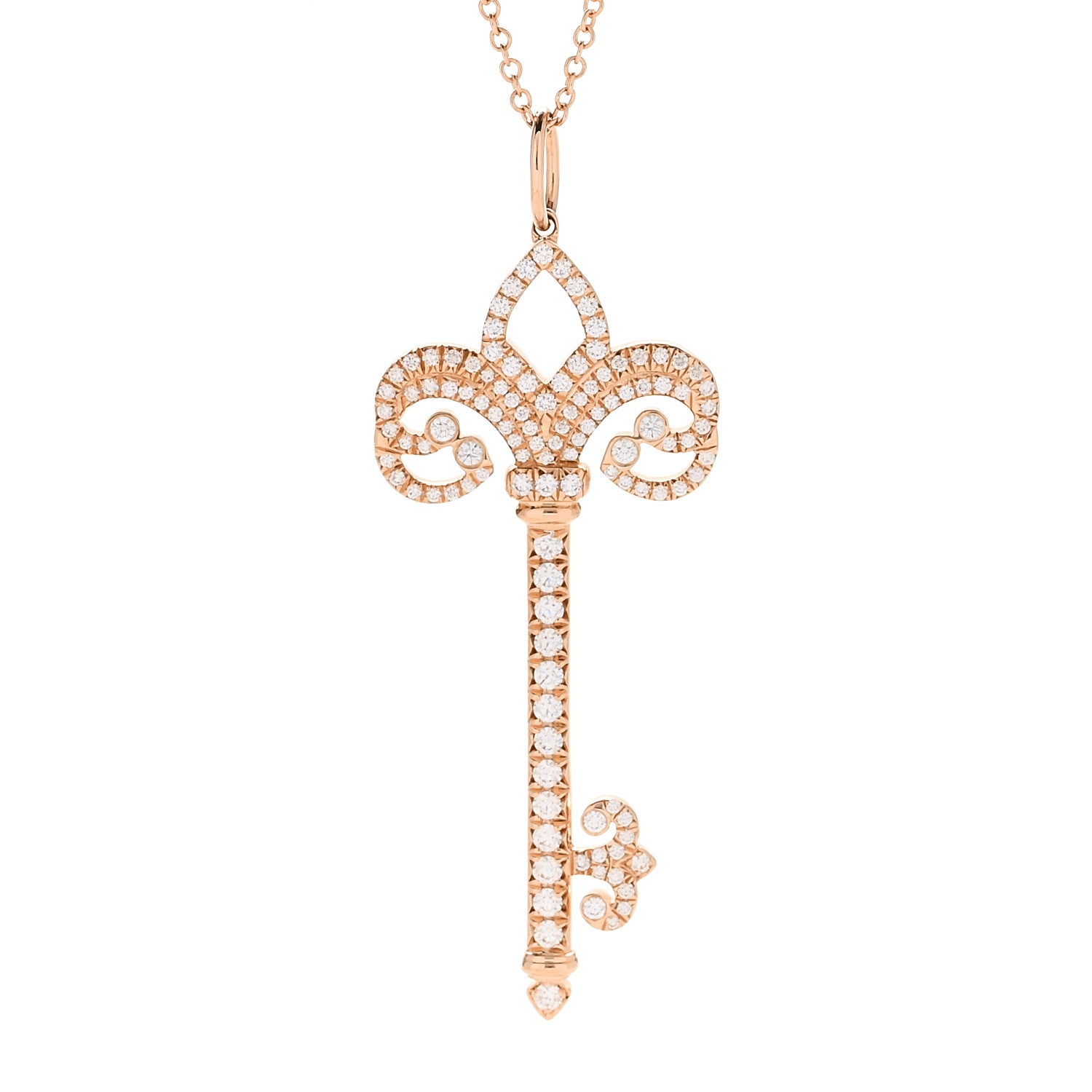 18K Rose Gold Diamond .37ct Fleur De Lis Key Pendant Necklace — view 4