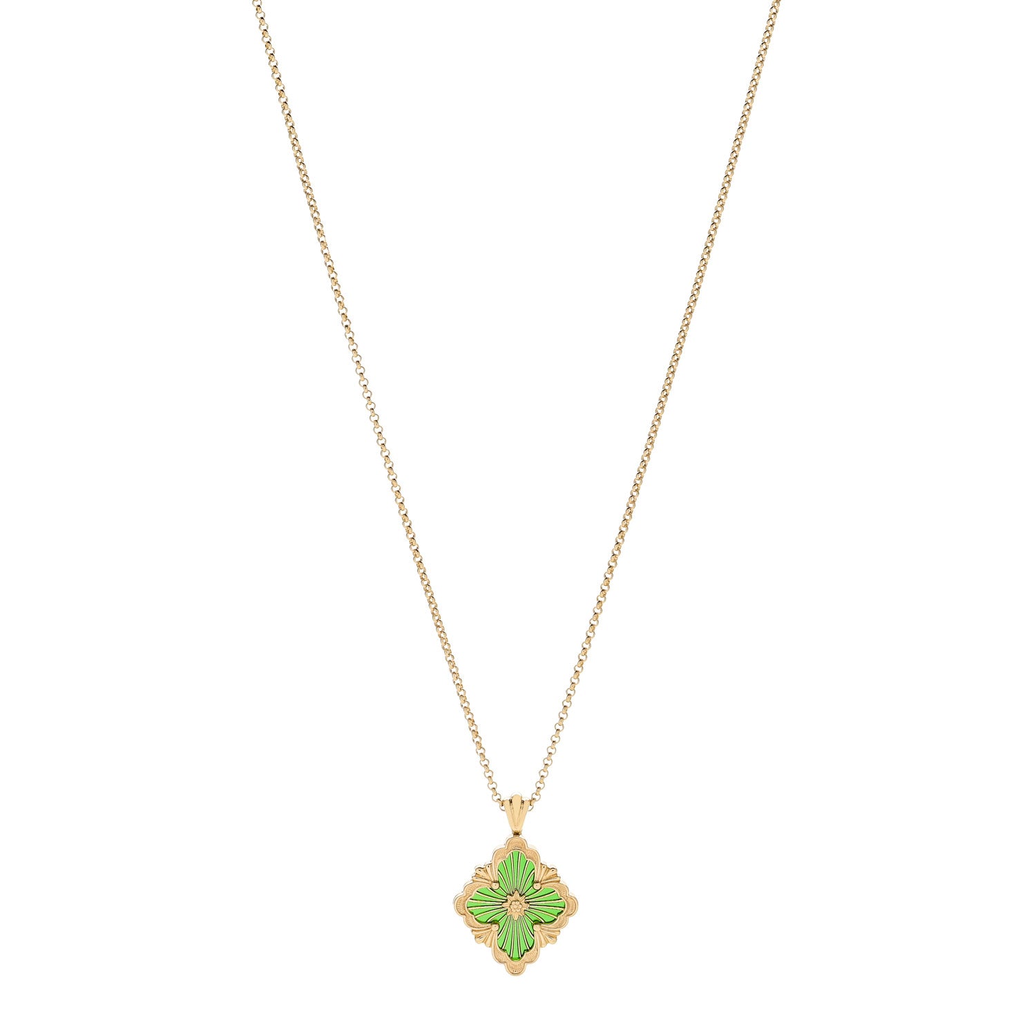 18K Yellow Gold Enamel Opera Tulle Pendant Necklace Green Green