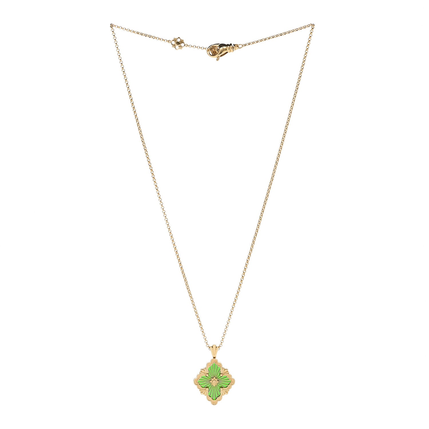 18K Yellow Gold Enamel Opera Tulle Pendant Necklace Green Green — view 3