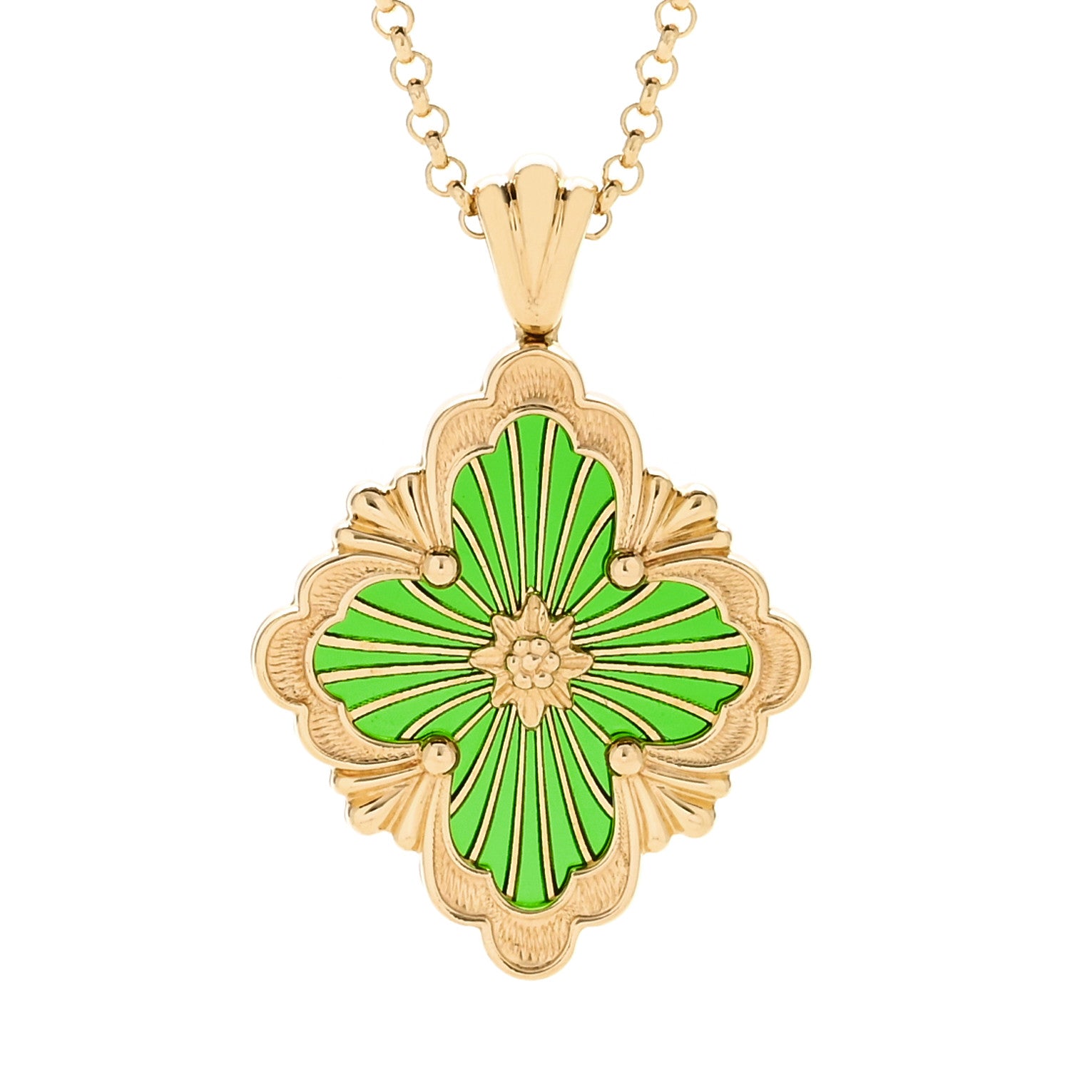 18K Yellow Gold Enamel Opera Tulle Pendant Necklace Green Green — view 4