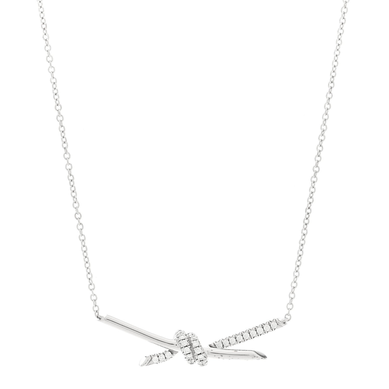 18K White Gold Diamond Knot Pave Necklace