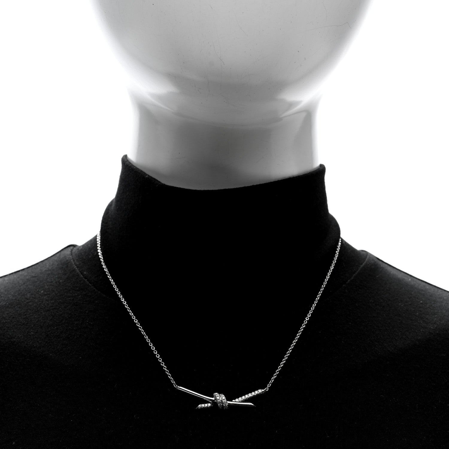18K White Gold Diamond Knot Pave Necklace — view 2