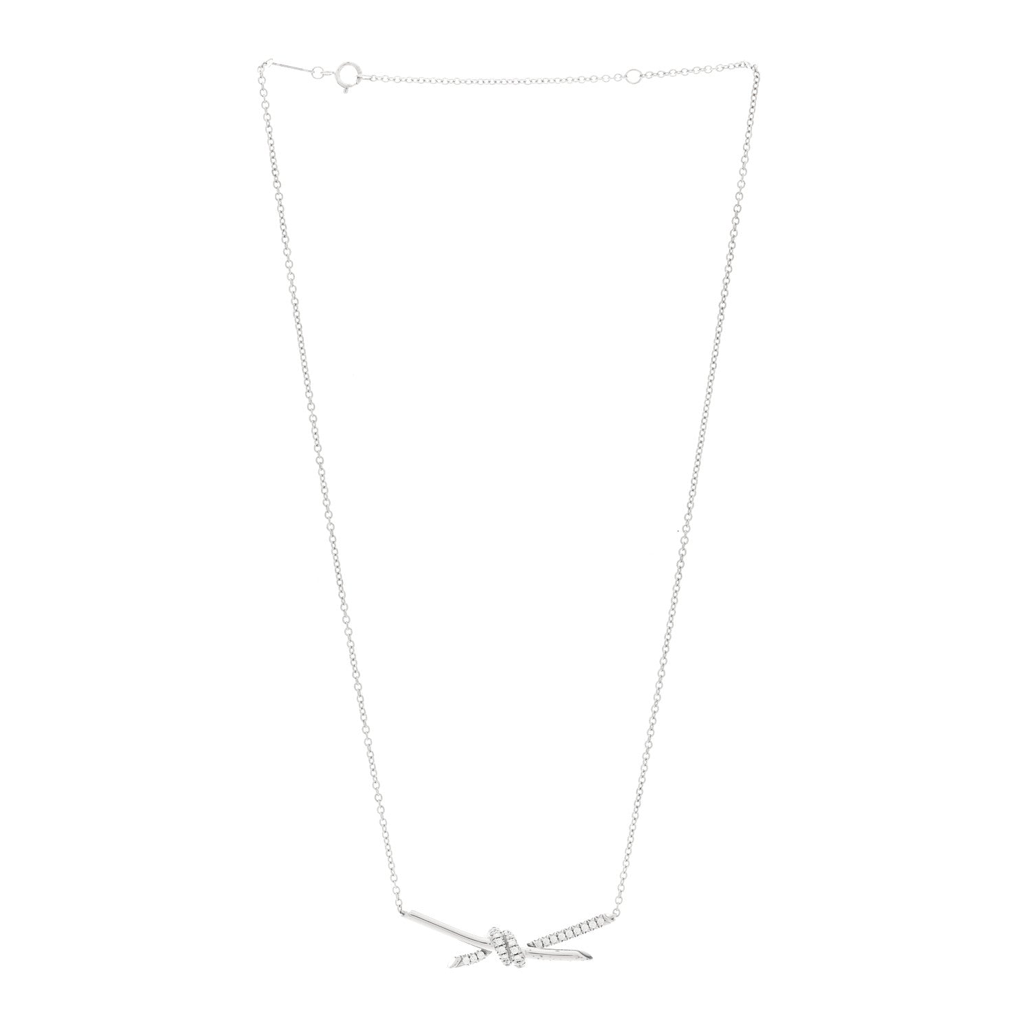 18K White Gold Diamond Knot Pave Necklace — view 3