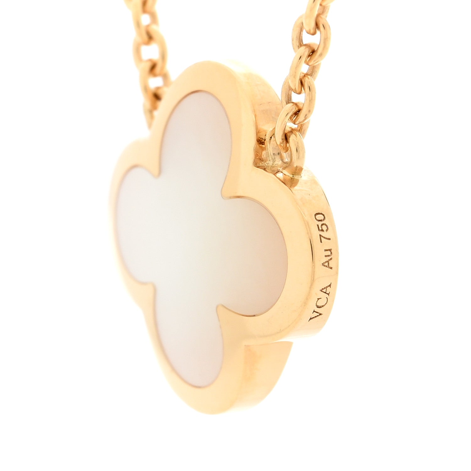 18K Yellow Gold Mother of Pearl Pure Alhambra Pendant Necklace — view 5