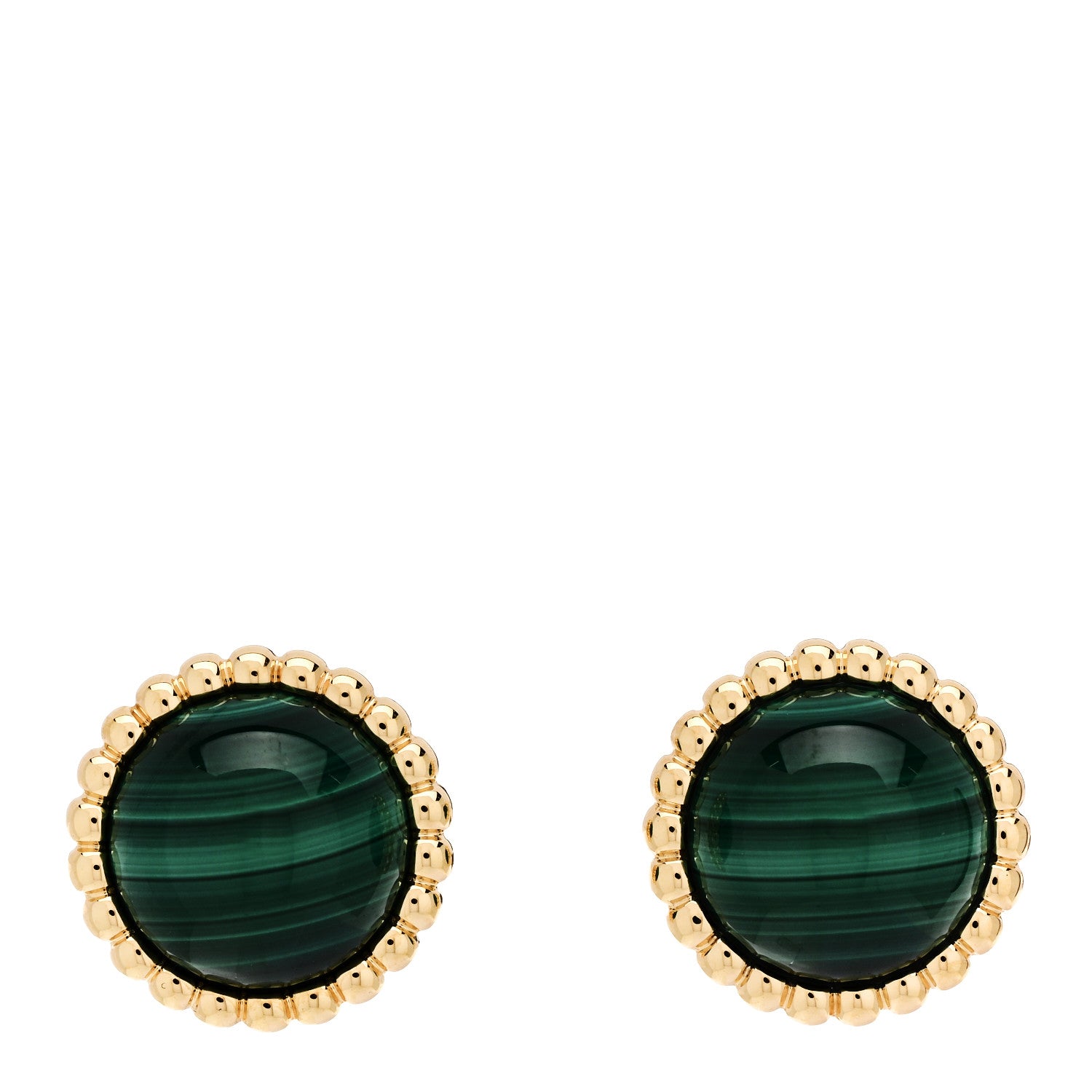 18K Yellow Gold Malachite Perlee Couleurs Earrings