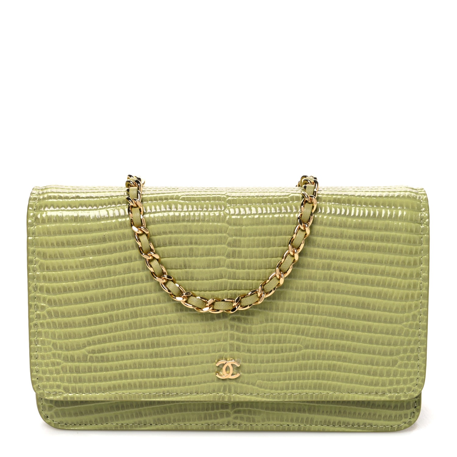 Calfskin Lizard Embossed Wallet On Chain WOC Green