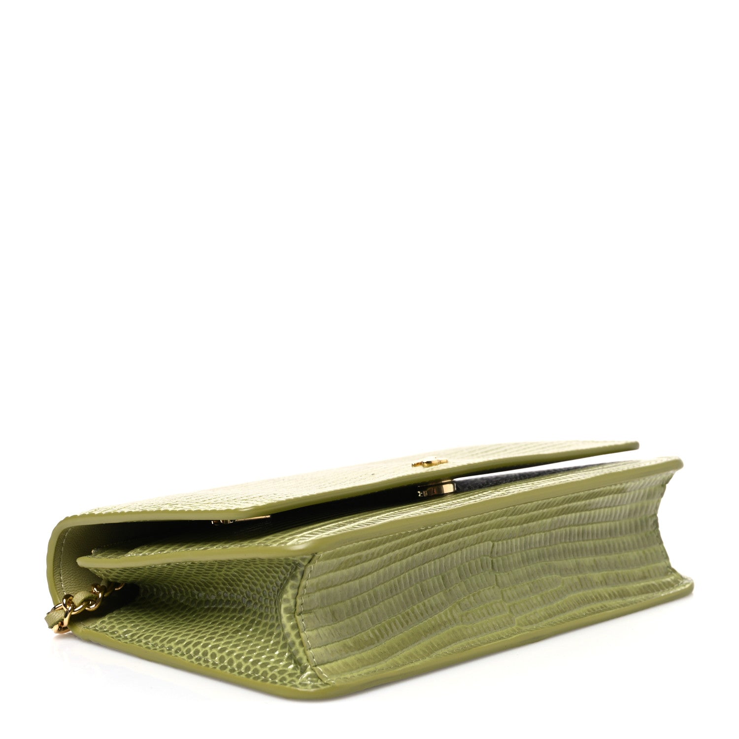 Calfskin Lizard Embossed Wallet On Chain WOC Green — view 4
