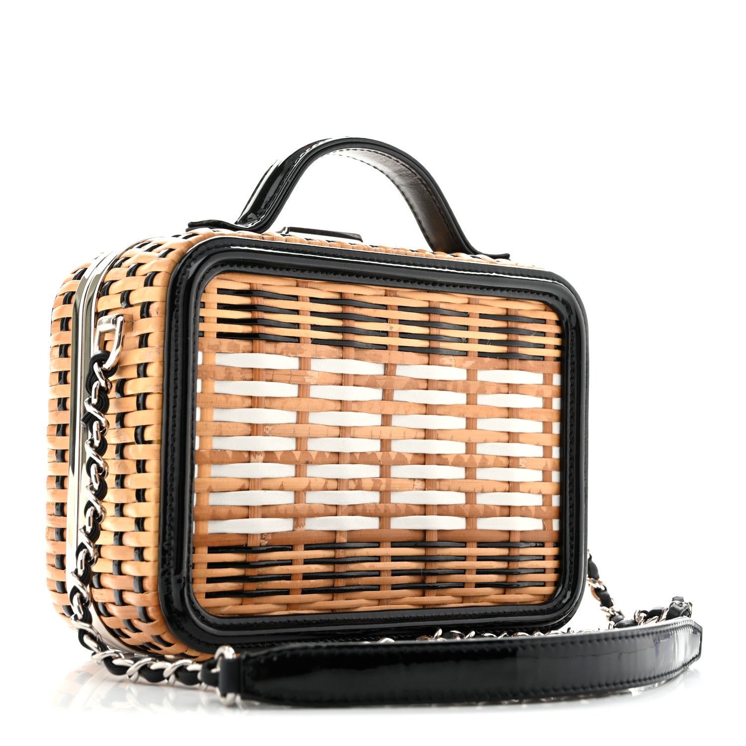 Raffia Patent Small CC Filigree Vanity Case Black — view 3